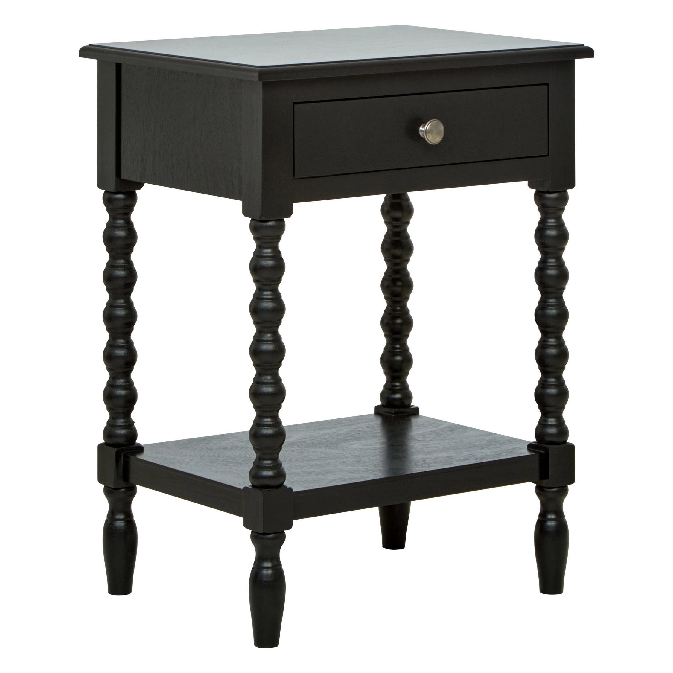 Chelsea Bobble Detail Black Wood 1 Drawer Bedside Table