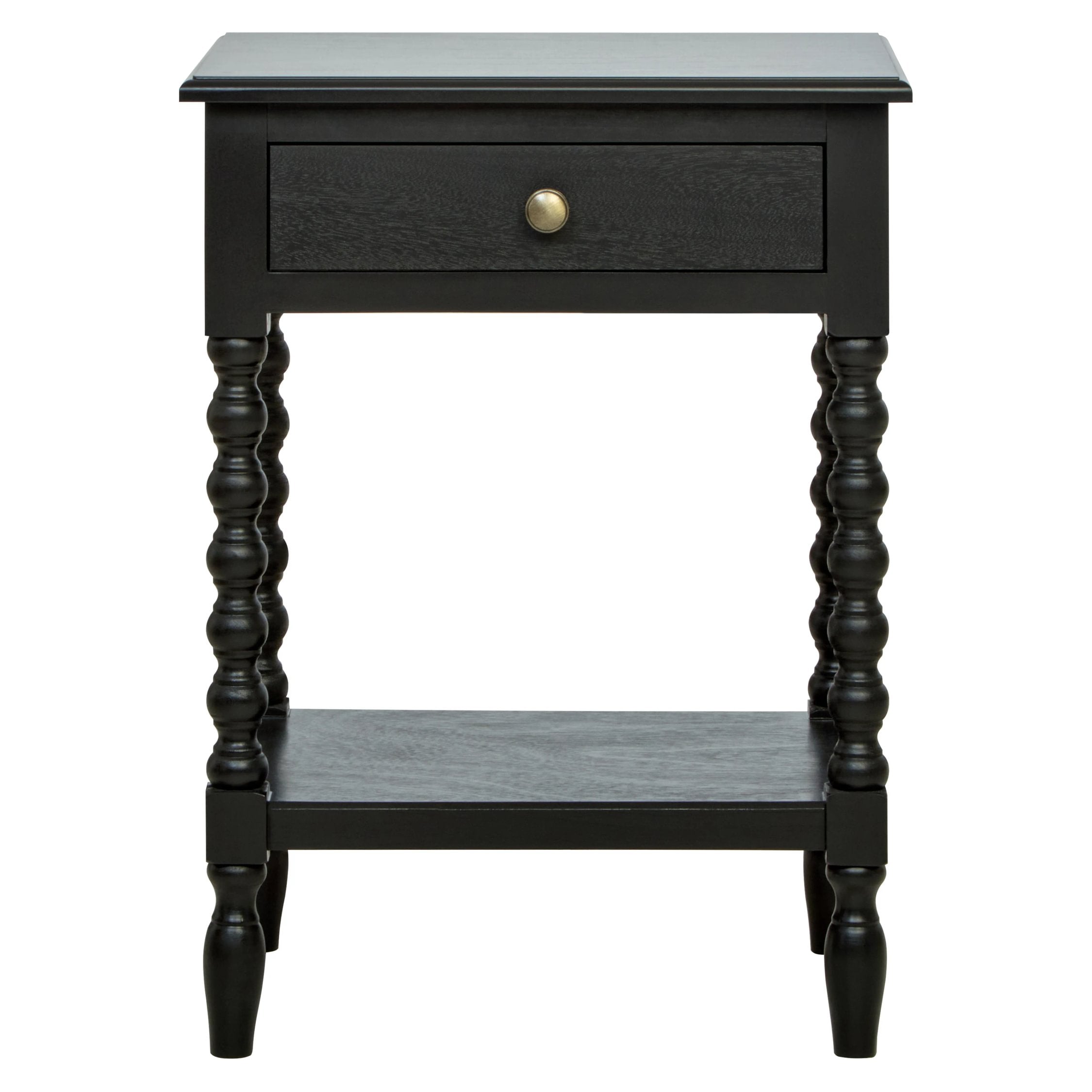Chelsea Bobble Detail Black Wood 1 Drawer Bedside Table