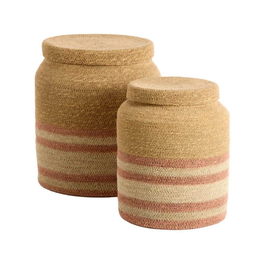 Betania Set of 2 Natural & Light Pink Seagrass Storage Baskets