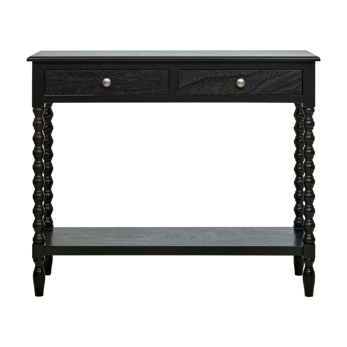 Chelsea Bobble Detail Black Wood 2 Drawer Console Table