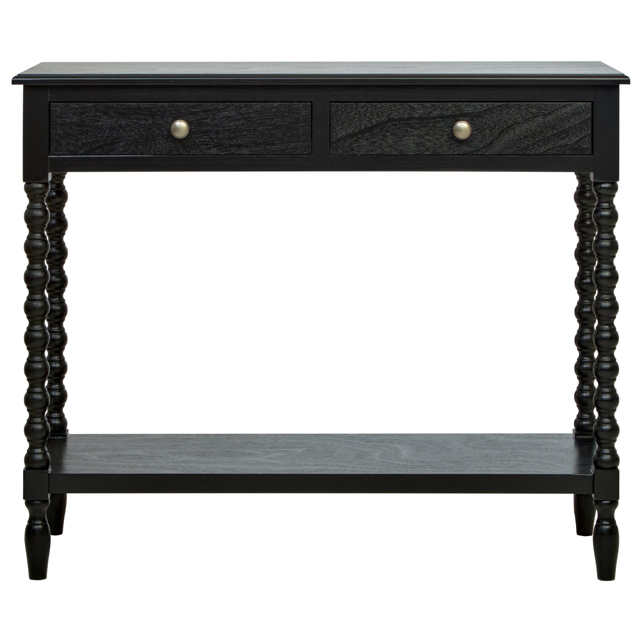 Chelsea Bobble Detail Black Wood 2 Drawer Console Table