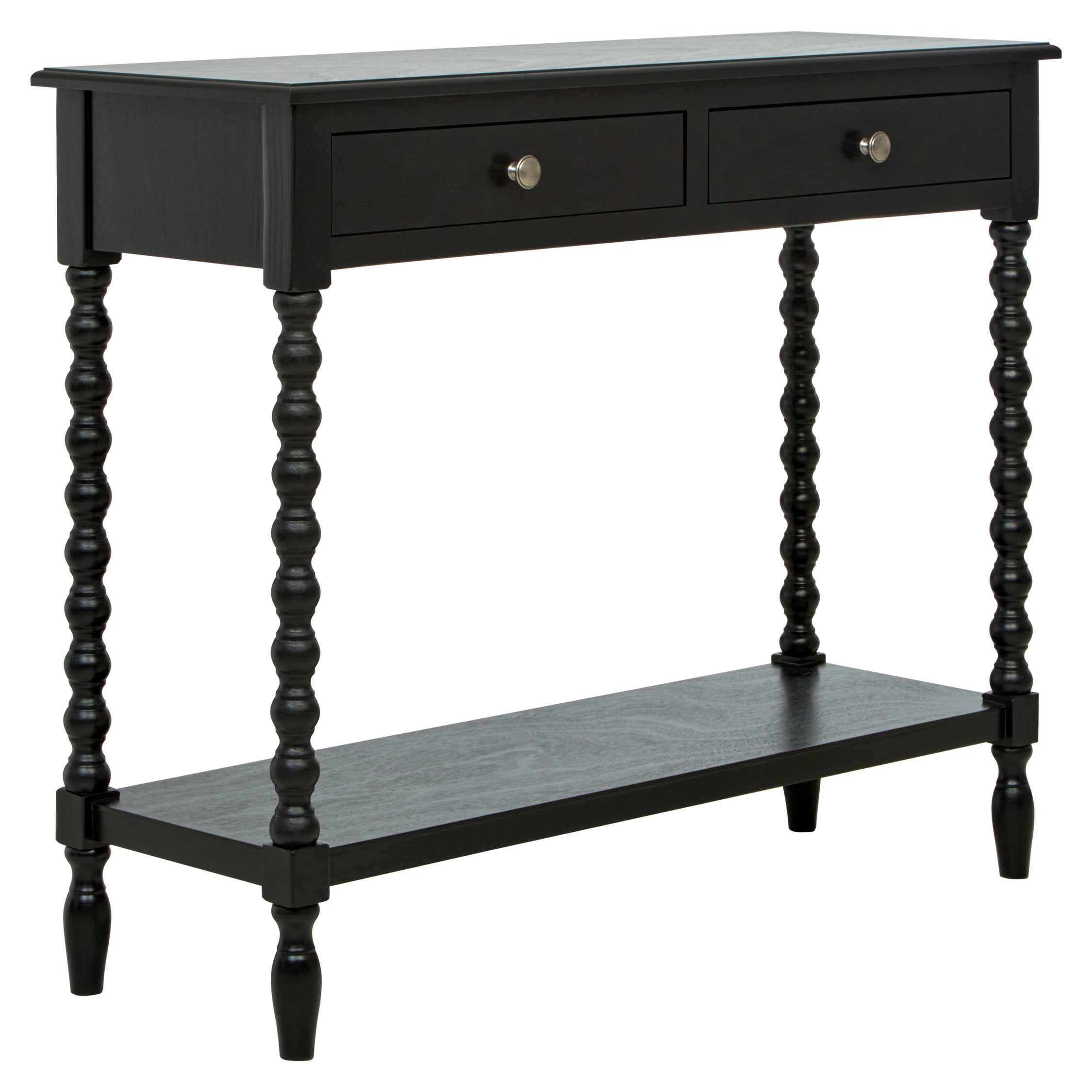 Chelsea Bobble Detail Black Wood 2 Drawer Console Table