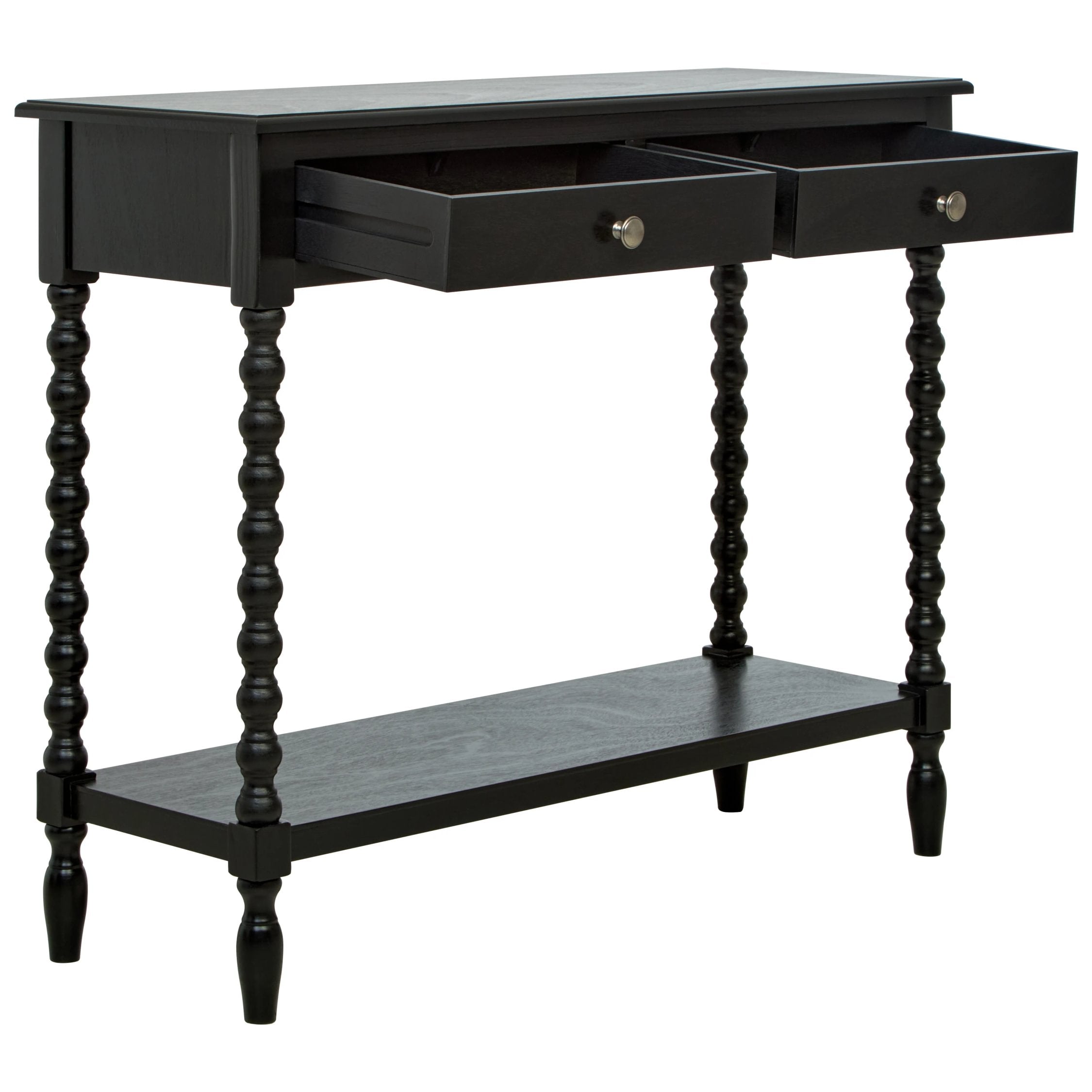 Chelsea Bobble Detail Black Wood 2 Drawer Console Table