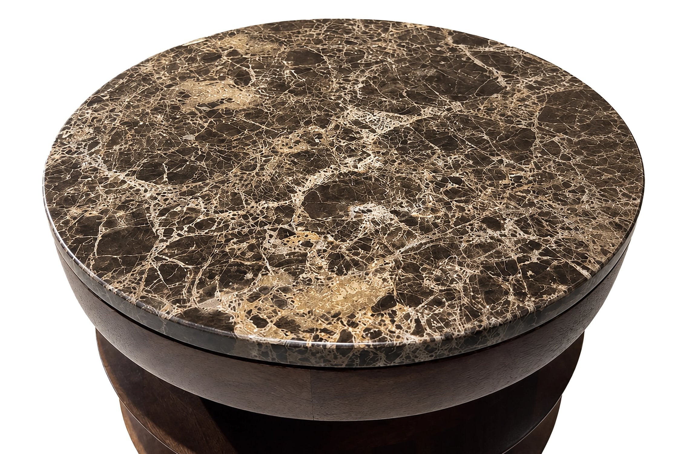 Ember Dark Emperador Marble & Mango Wood Round Side Table