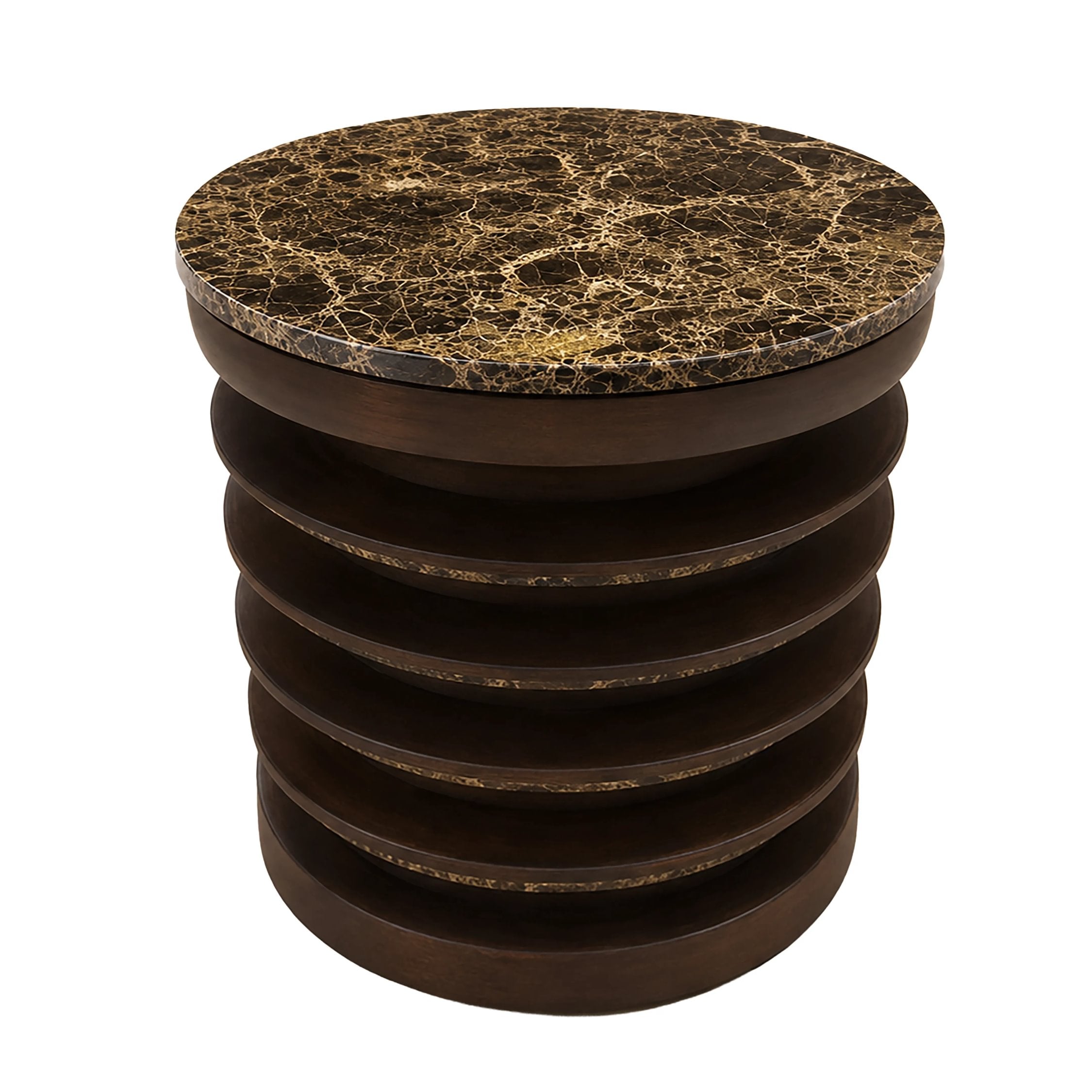 Ember Dark Emperador Marble & Mango Wood Round Side Table