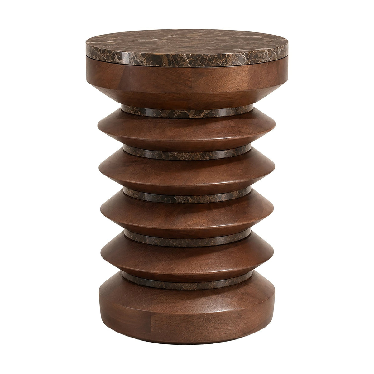 Ember Dark Emperador Marble & Mango Wood Round Side Table