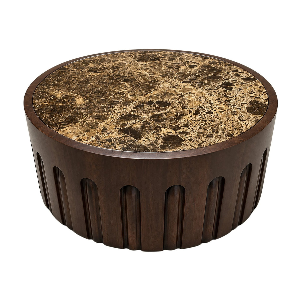 Ember Dark Emperador Marble & Dark Mango Wood Round Coffee Table
