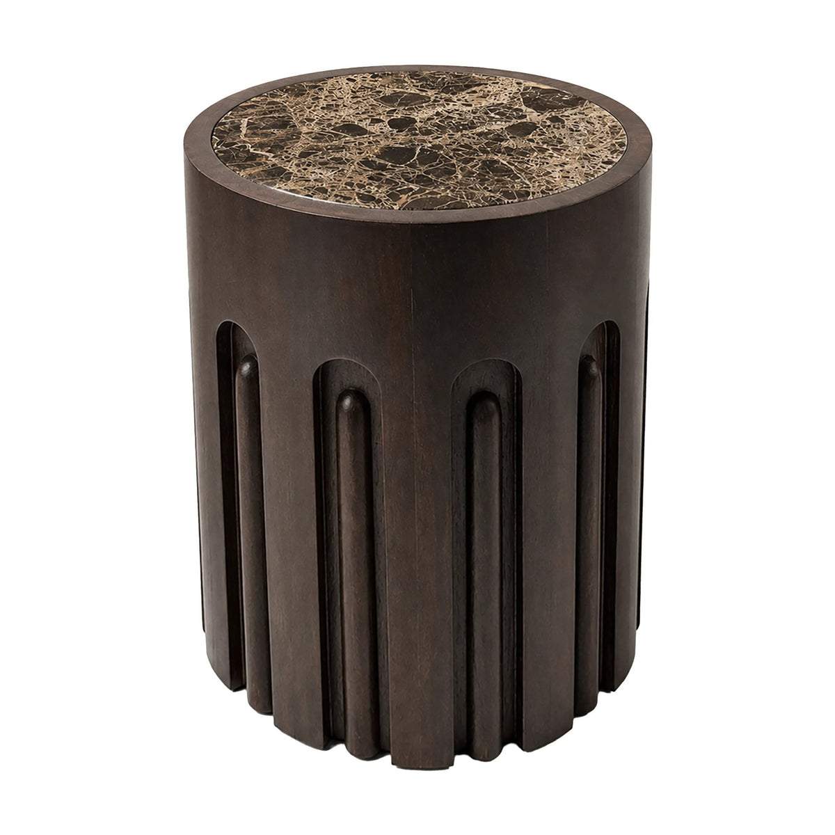 Ember Dark Emperador Marble & Dark Mango Wood Round Side Table