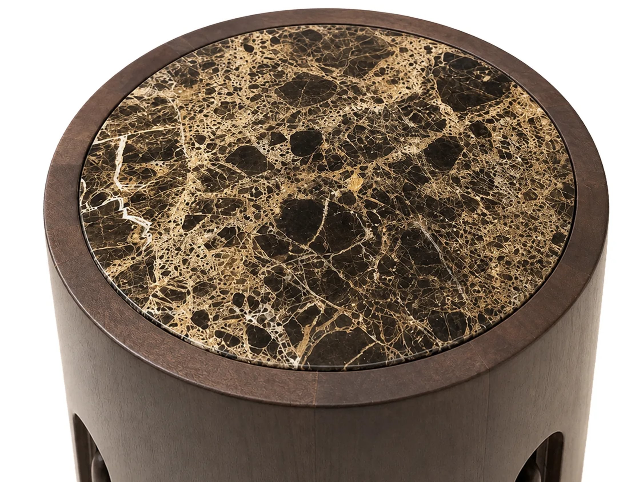 Ember Dark Emperador Marble & Dark Mango Wood Round Side Table