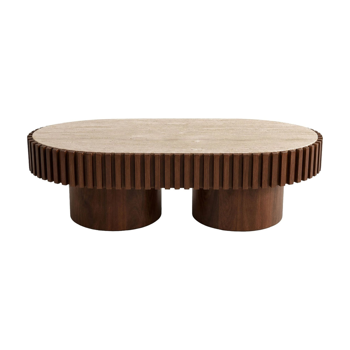 Colonnade Oval Travertine & Mango Wood Coffee Table