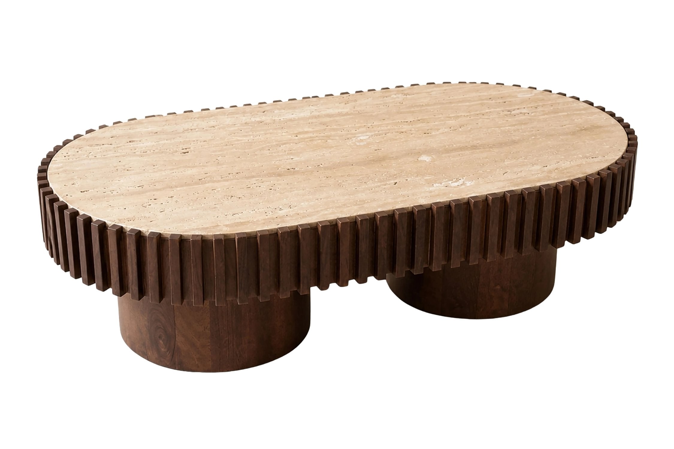 Colonnade Oval Travertine & Mango Wood Coffee Table
