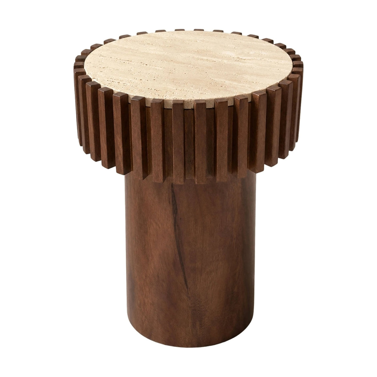 Colonnade Round Travertine & Mango Wood Side Table