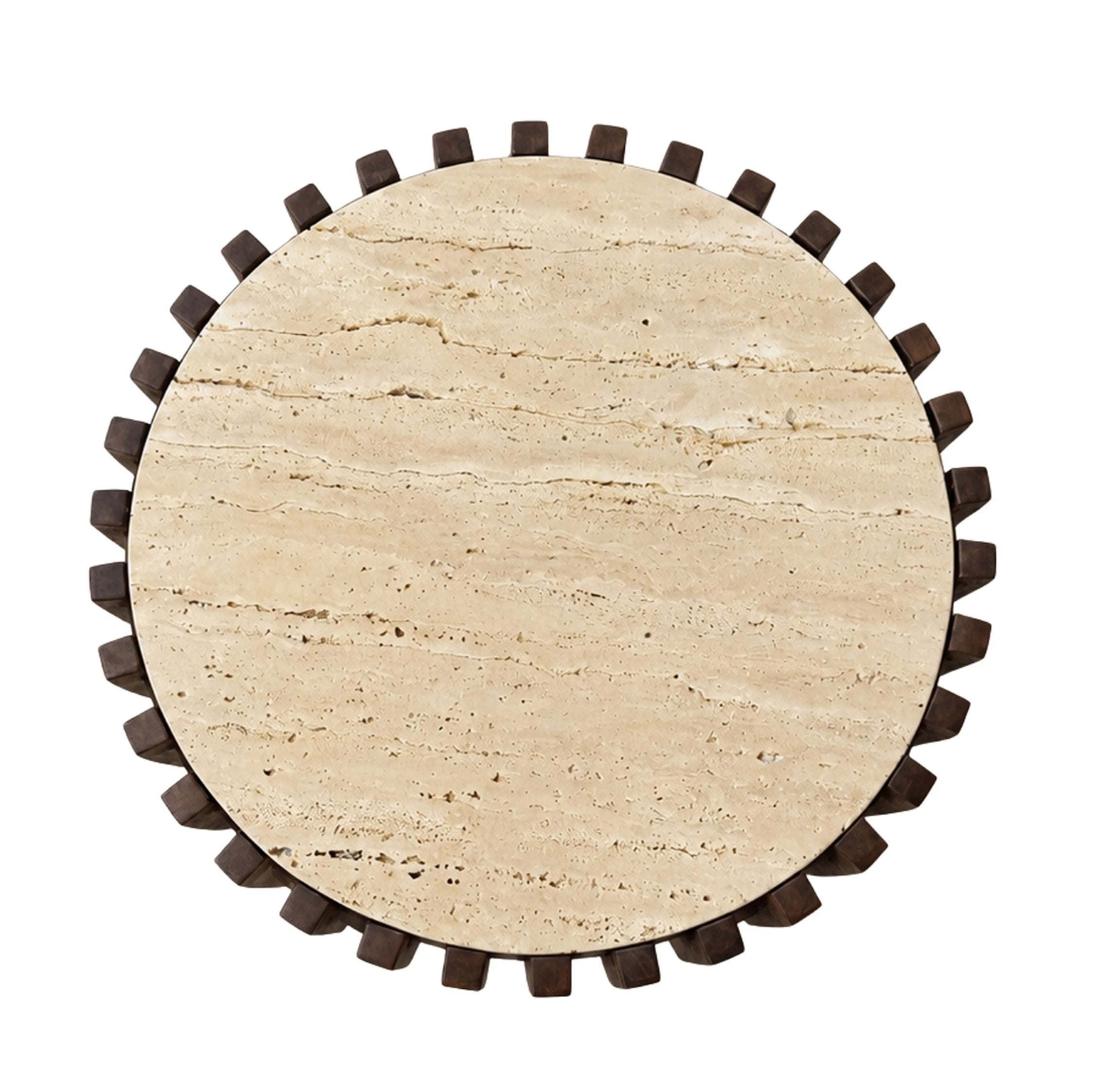 Colonnade Round Travertine & Mango Wood Side Table