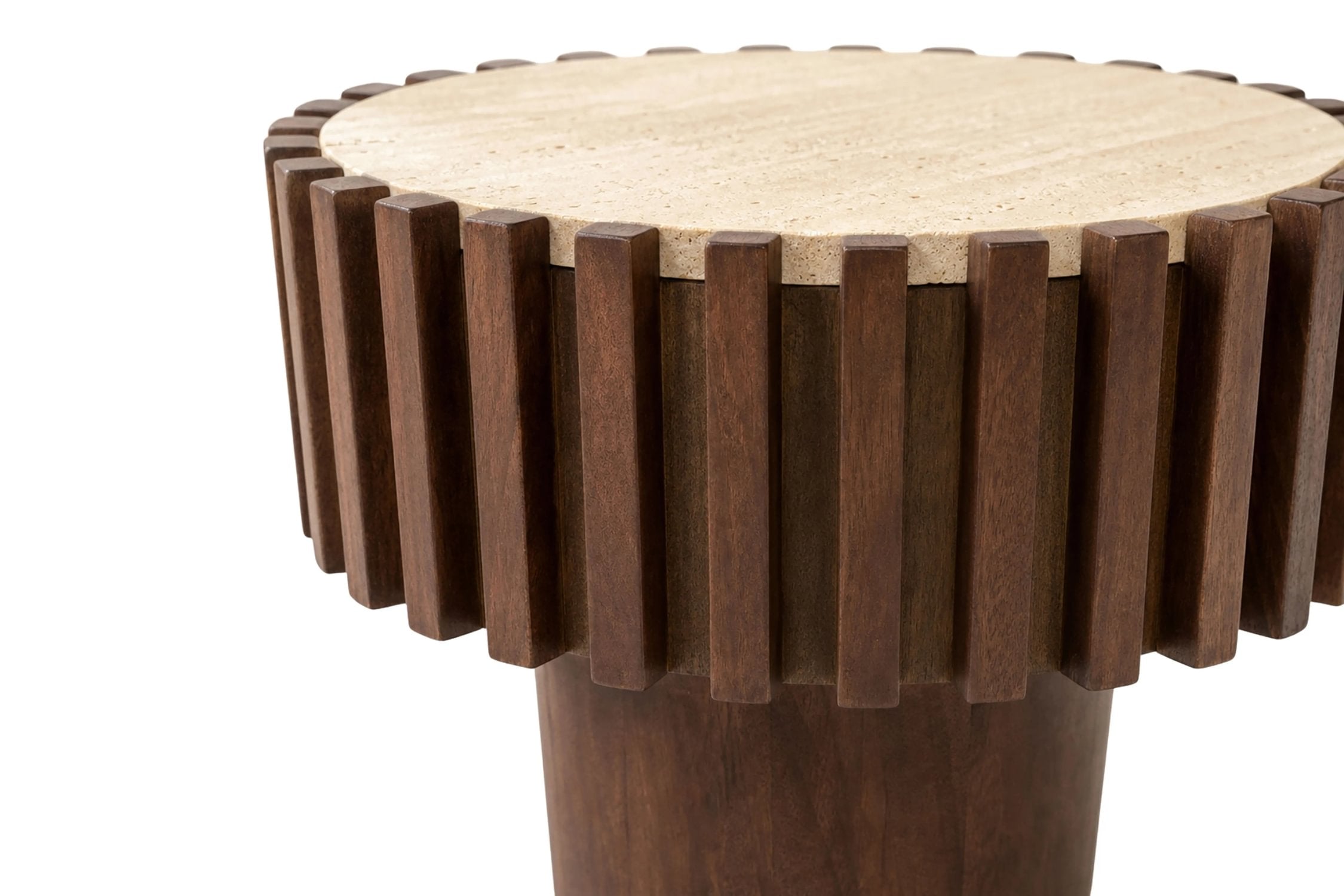Colonnade Round Travertine & Mango Wood Side Table