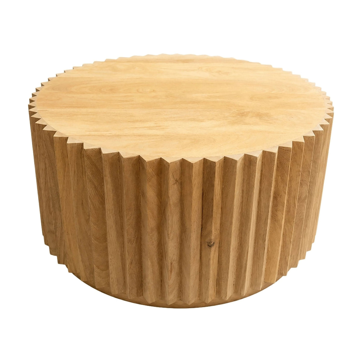 Groove Brown Mango Wood Carved Ridge Round Coffee Table