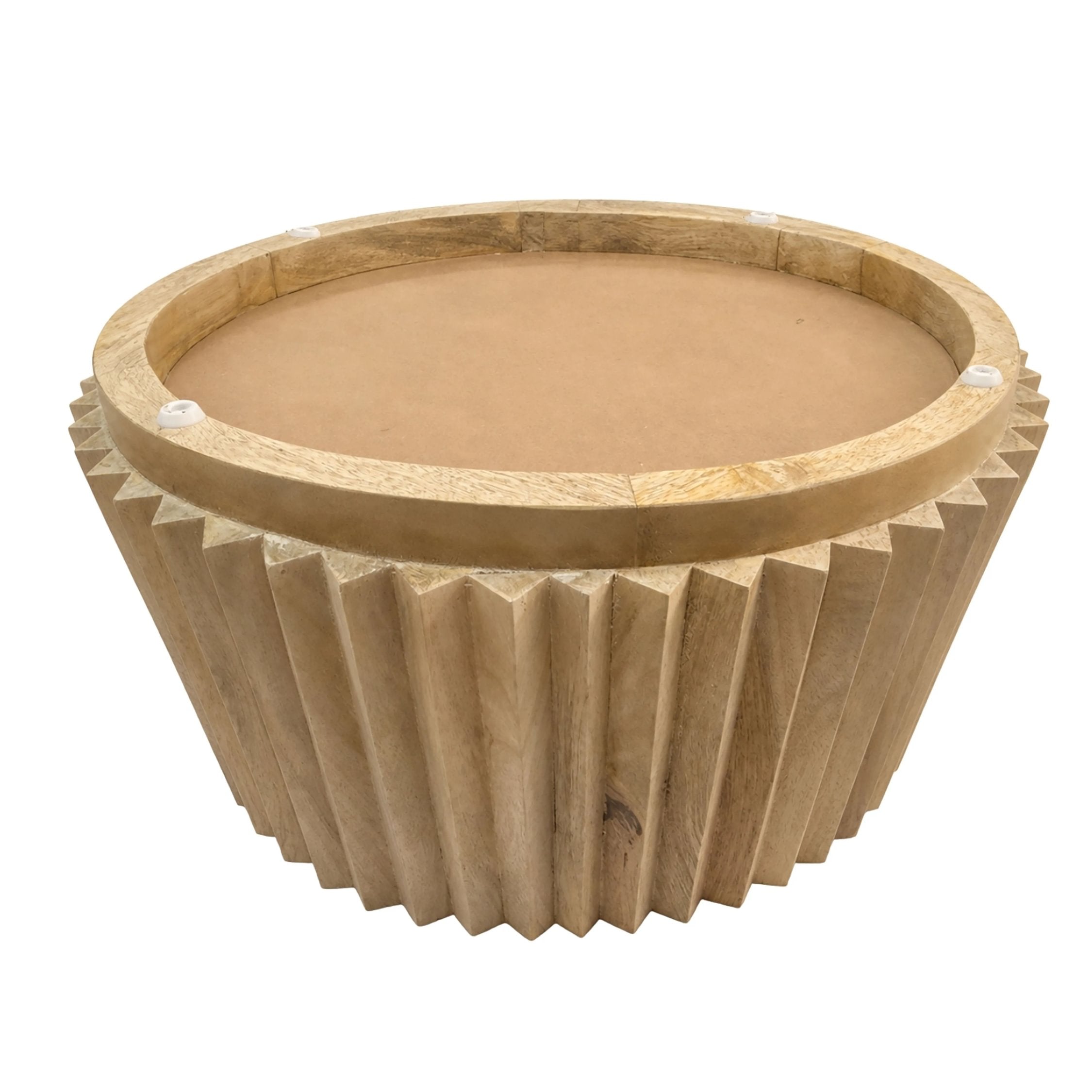 Groove Brown Mango Wood Carved Ridge Round Coffee Table