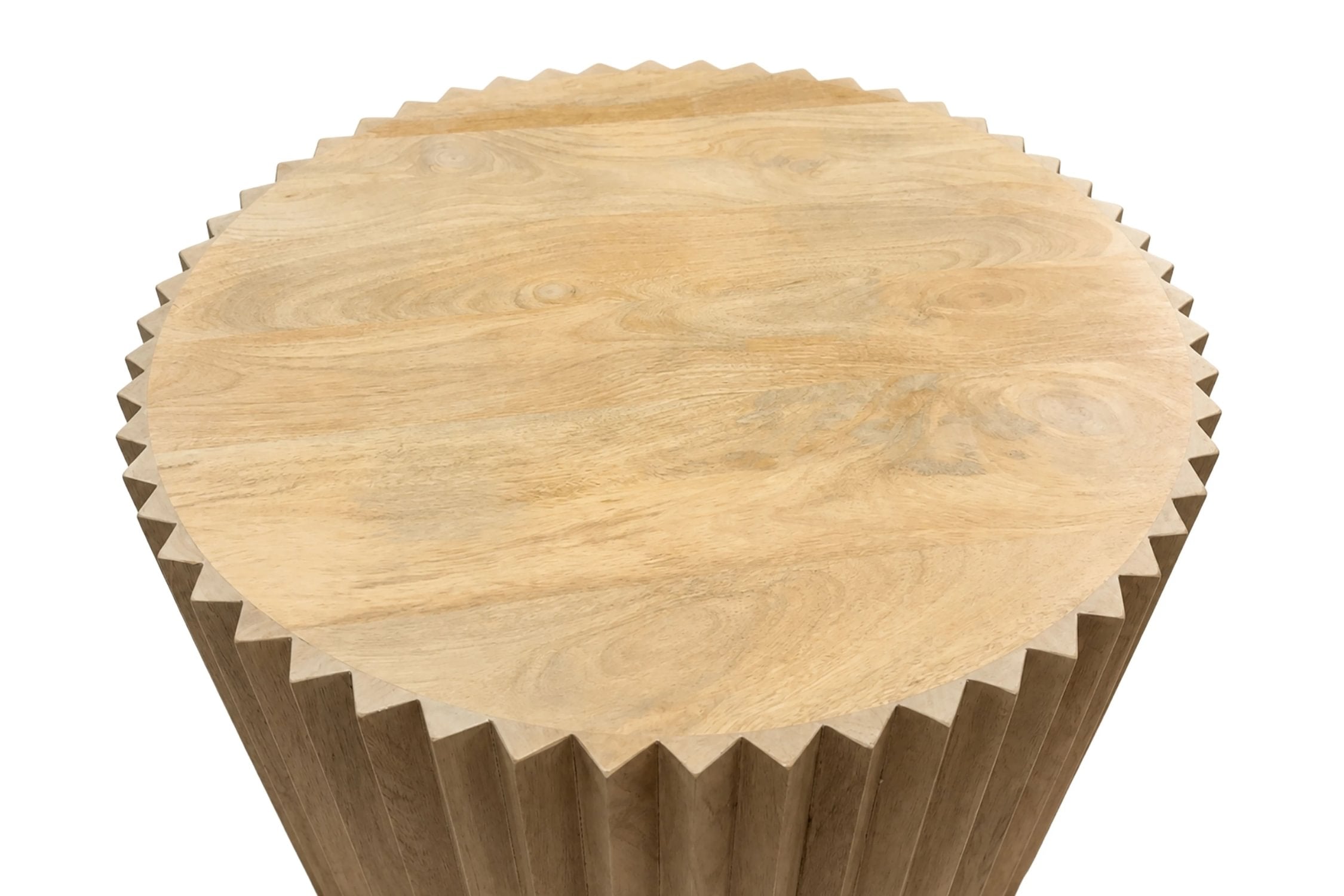 Groove Brown Mango Wood Carved Ridge Round Coffee Table