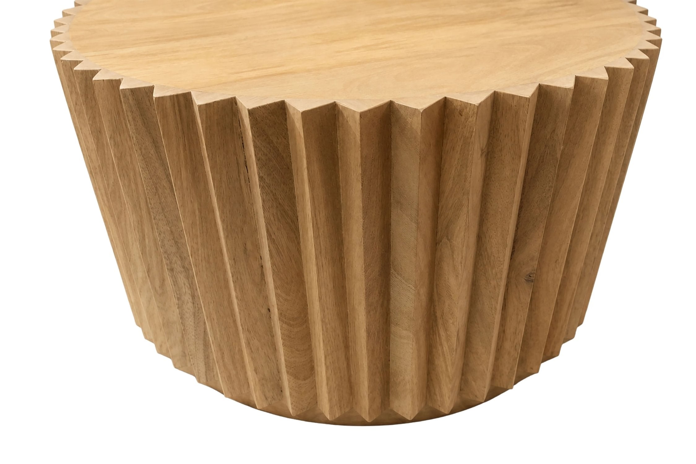 Groove Brown Mango Wood Carved Ridge Round Coffee Table