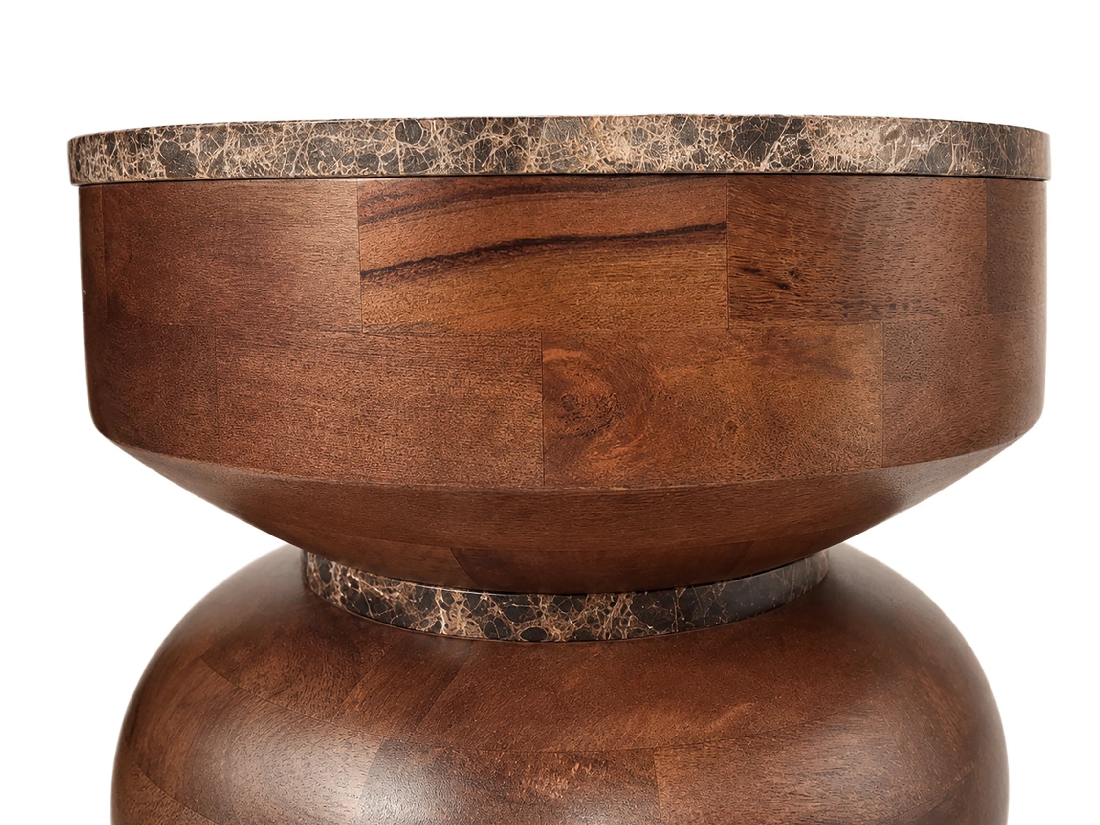 Ember Dark Emperador Marble & Mango Wood Tiered Round Side Table