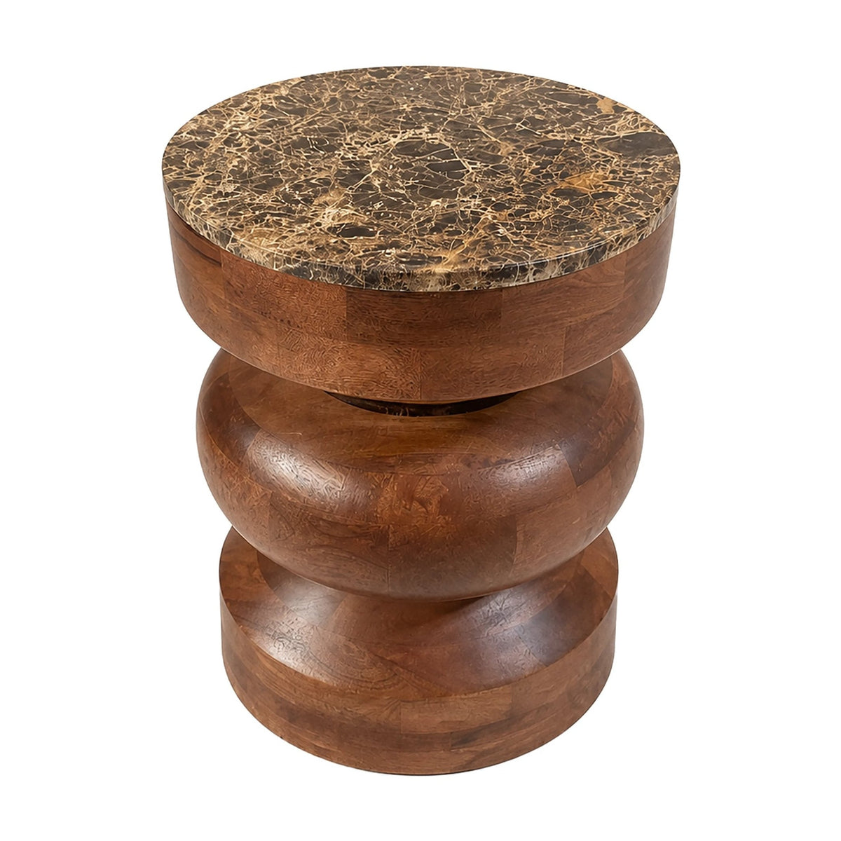 Ember Dark Emperador Marble & Mango Wood Tiered Round Side Table