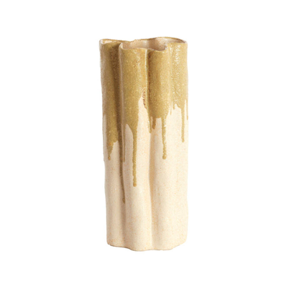 Flovilla Cream & Olive Green Ceramic Vase 30cm