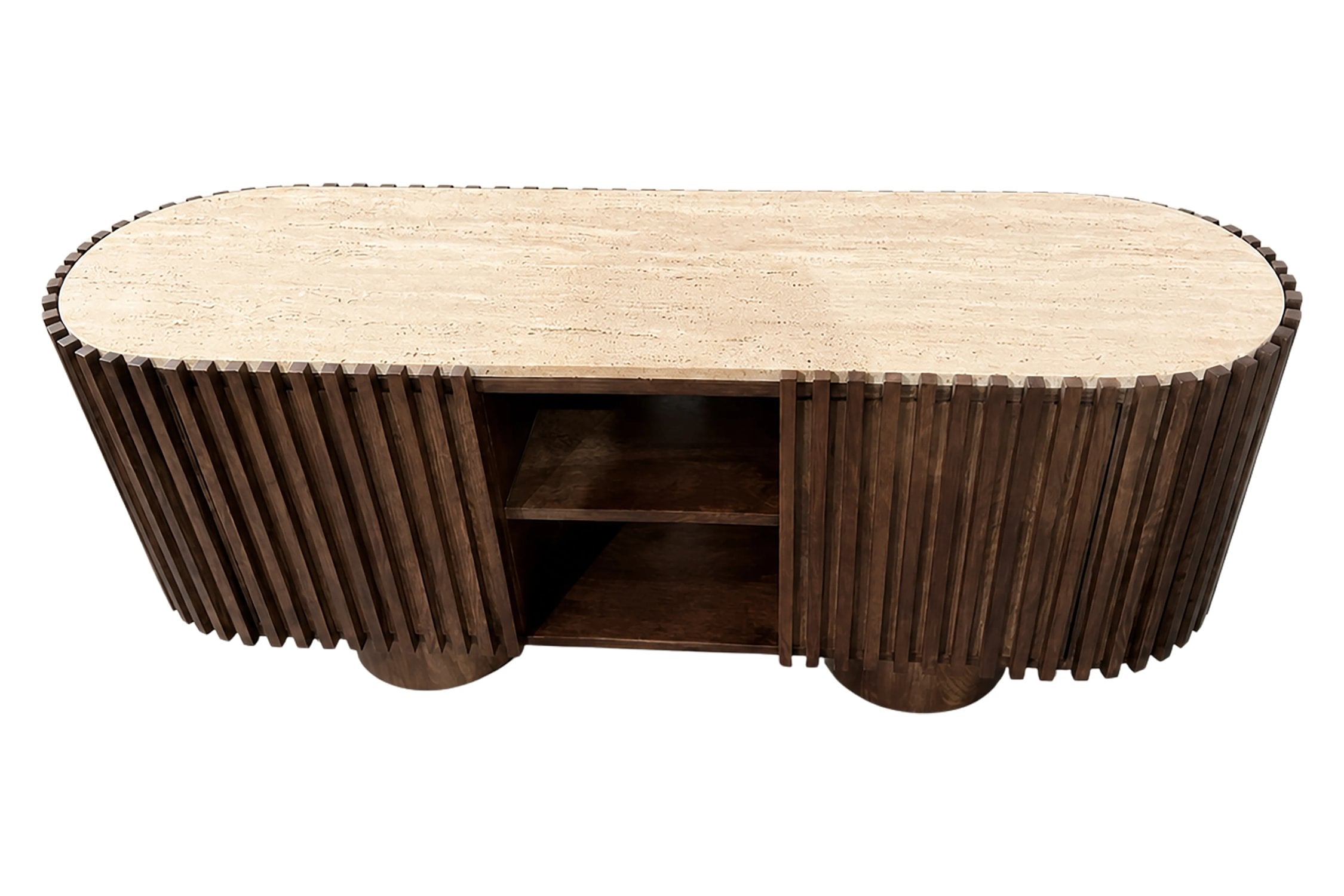 Colonnade Travertine & Mango Wood Curved TV Unit