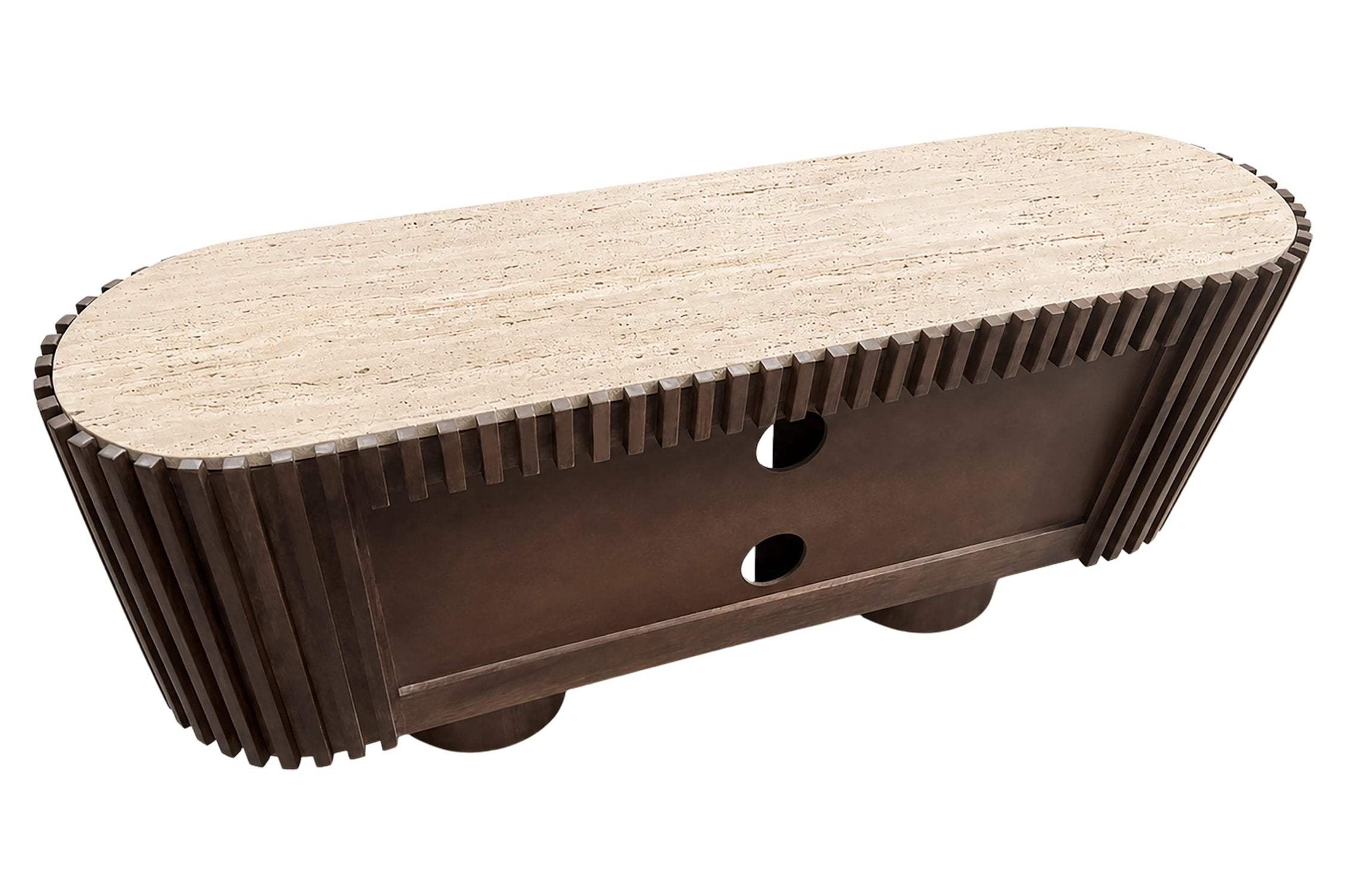 Colonnade Travertine & Mango Wood Curved TV Unit