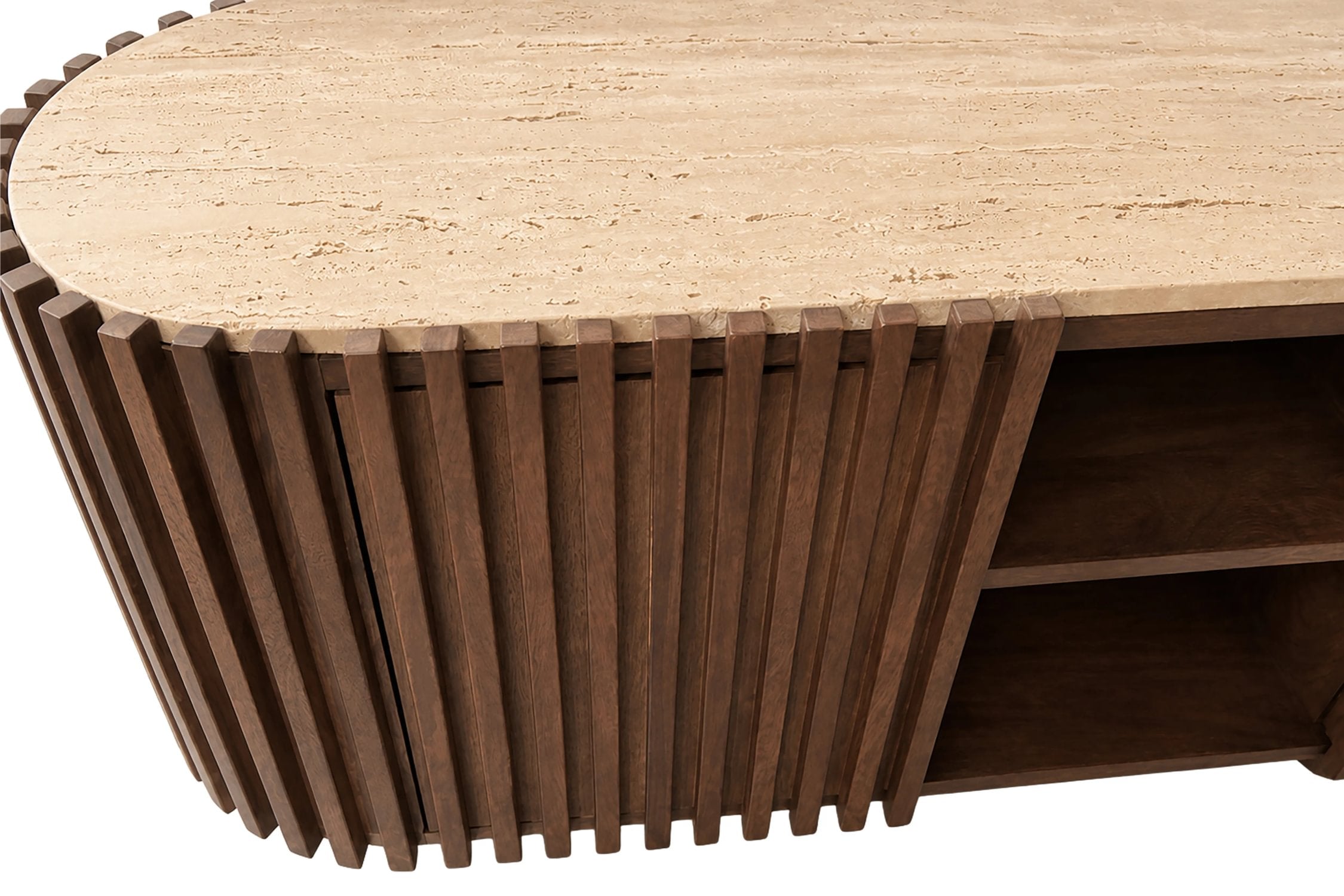 Colonnade Travertine & Mango Wood Curved TV Unit