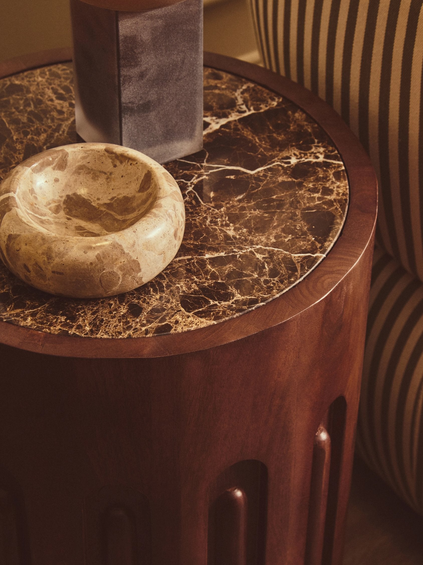 Ember Dark Emperador Marble & Dark Mango Wood Round Side Table