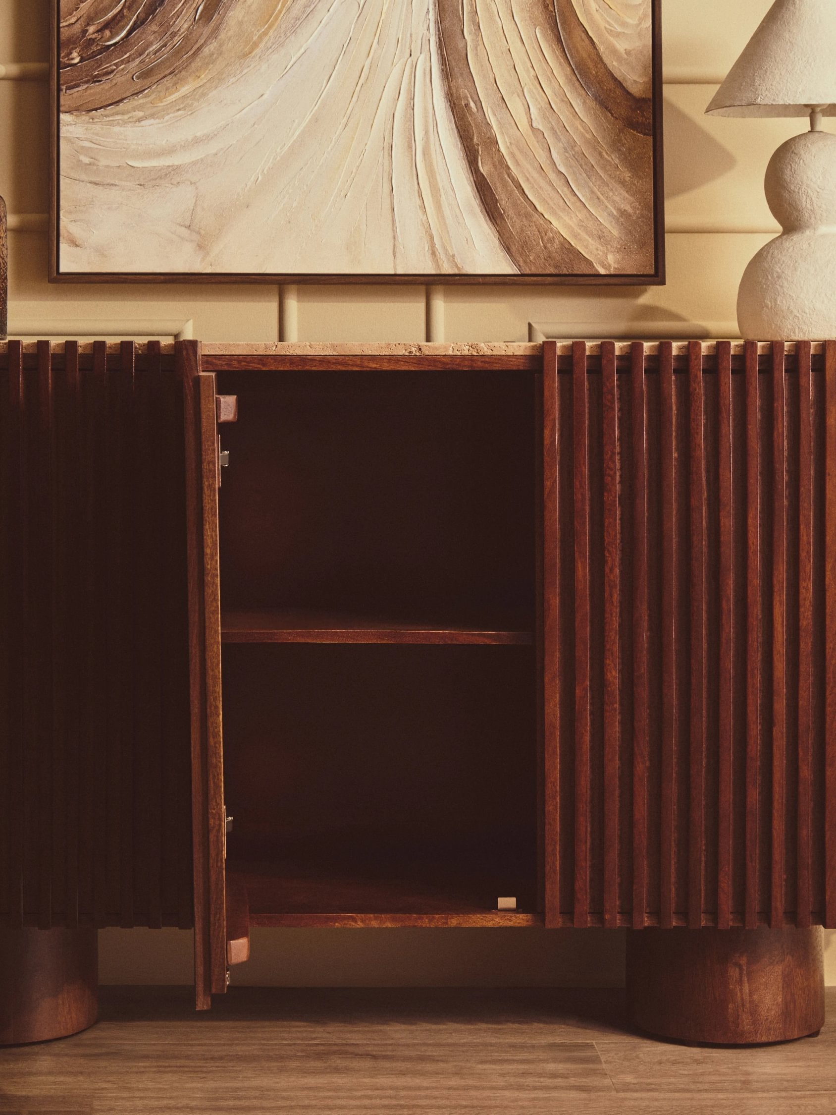 Colonnade Travertine & Mango Wood 2 Door Curved Sideboard