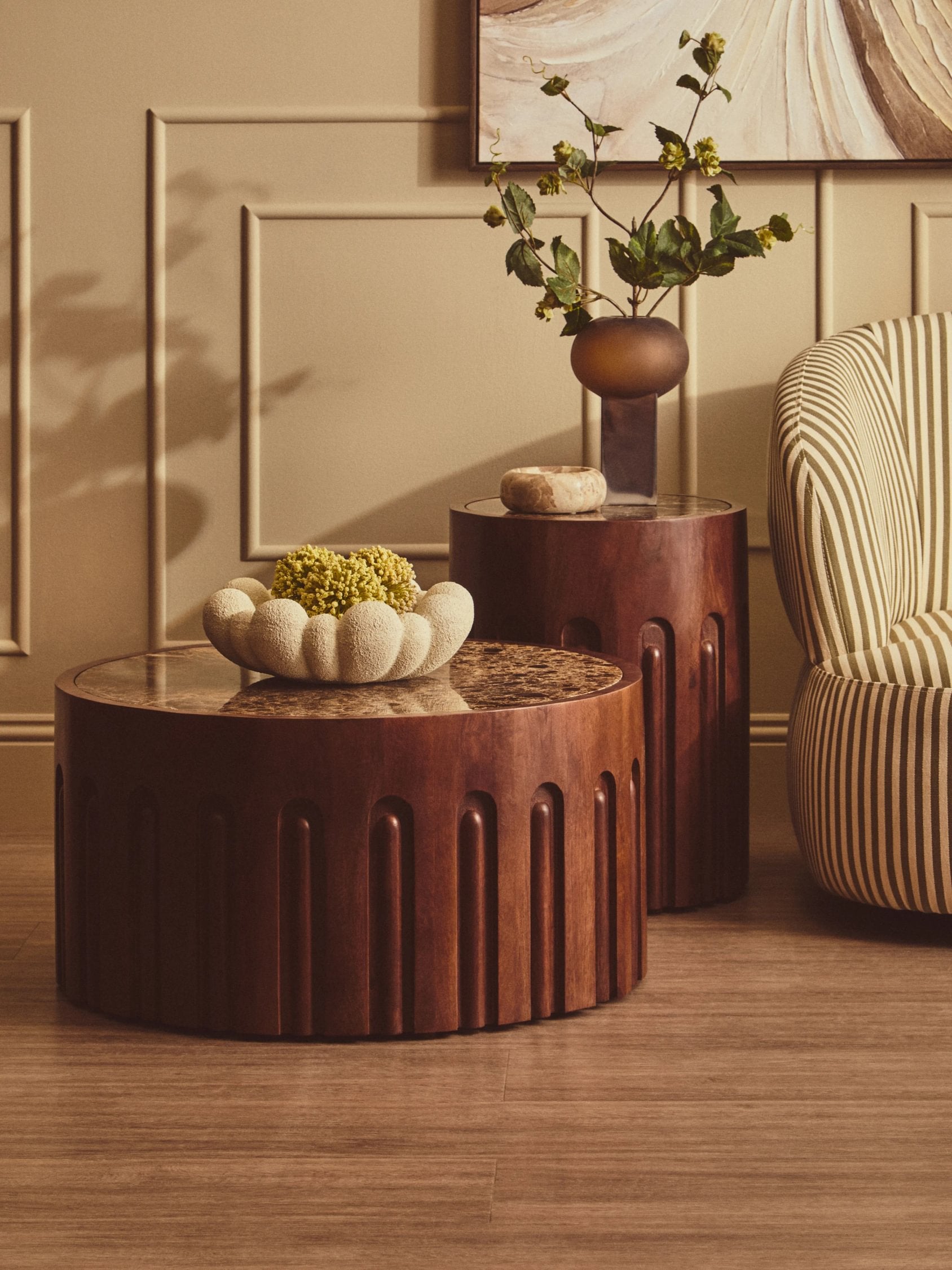 Ember Dark Emperador Marble & Dark Mango Wood Round Coffee Table
