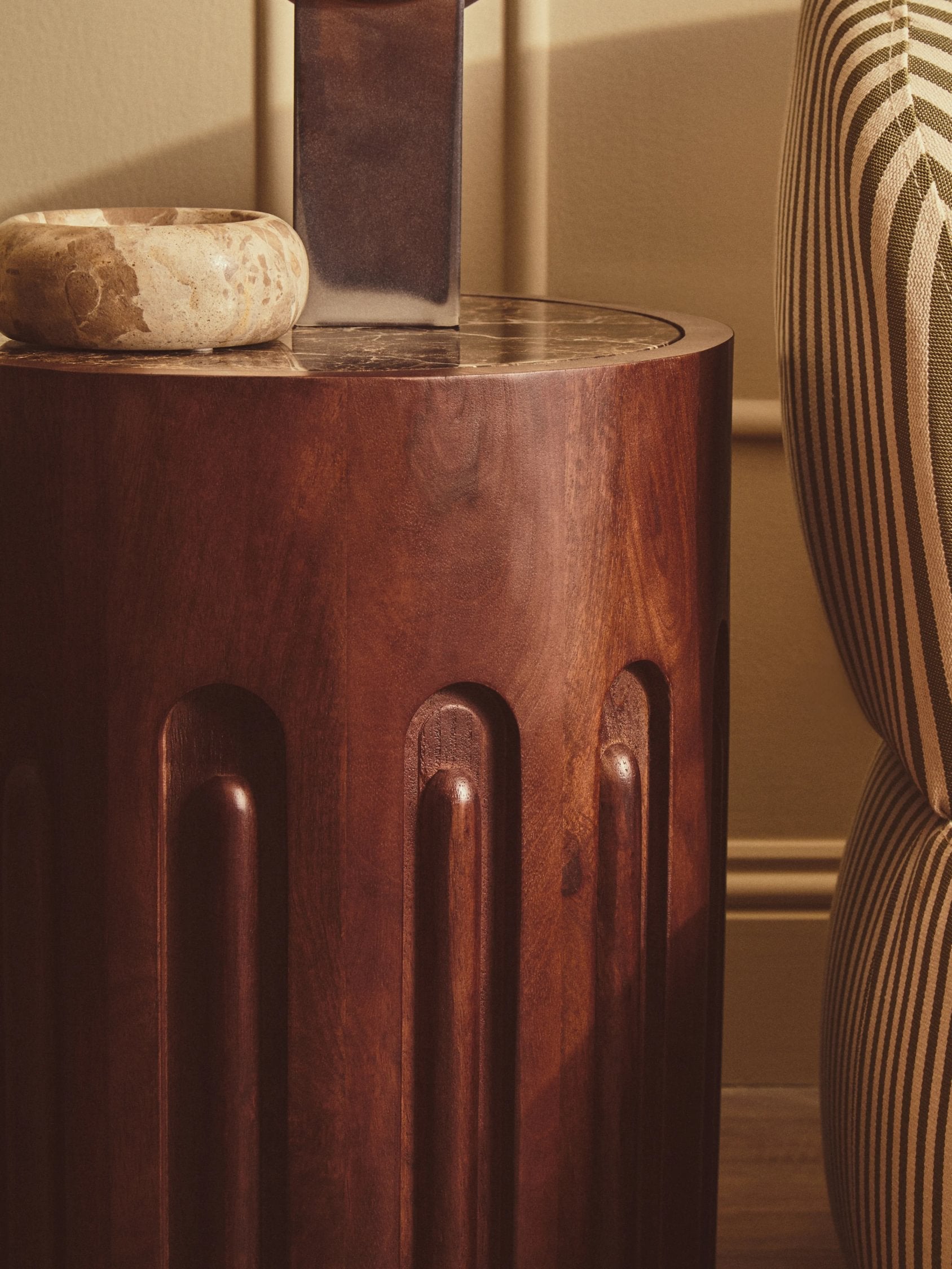 Ember Dark Emperador Marble & Dark Mango Wood Round Side Table