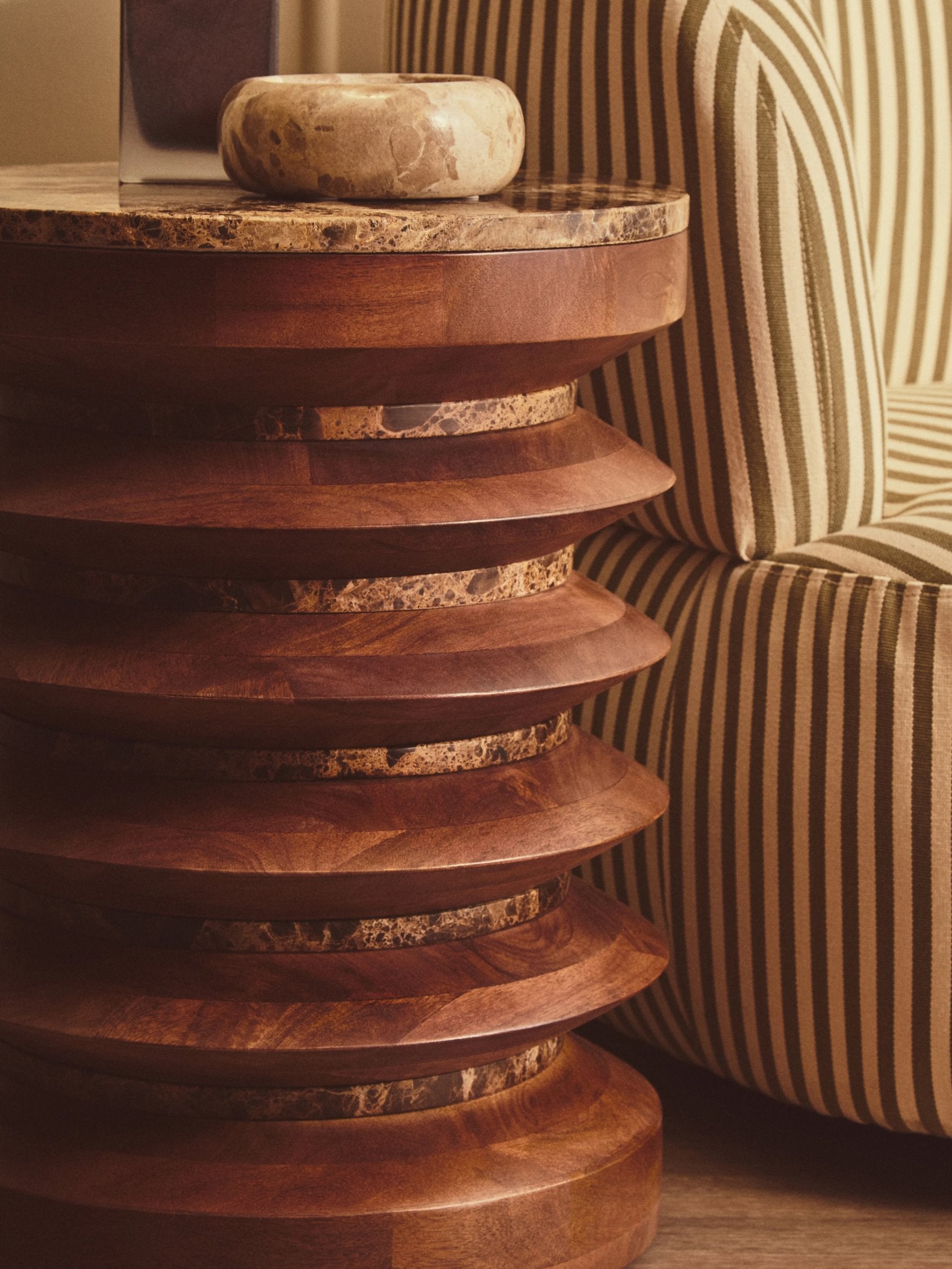 Ember Dark Emperador Marble & Mango Wood Round Side Table