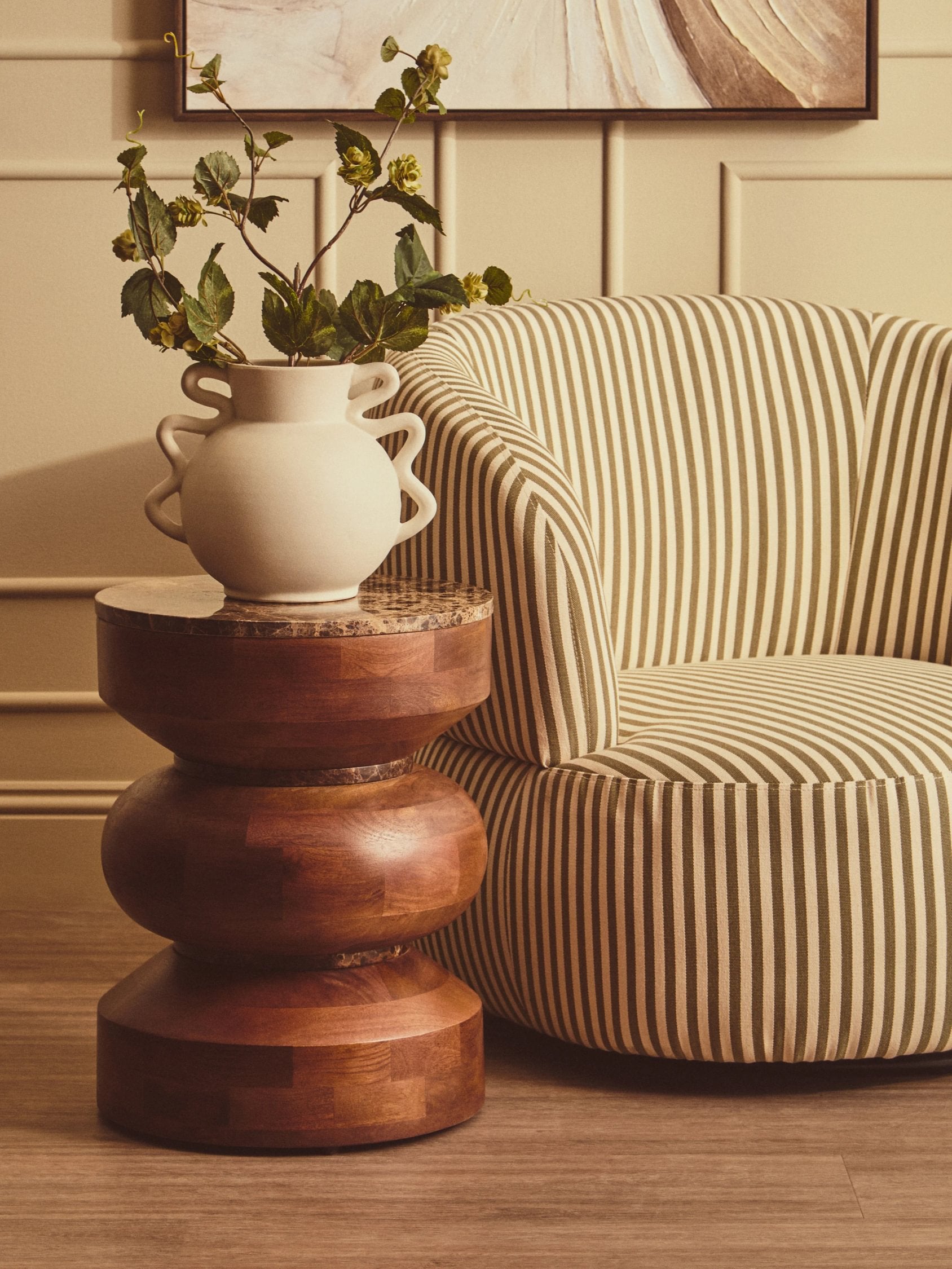 Ember Dark Emperador Marble & Mango Wood Tiered Round Side Table