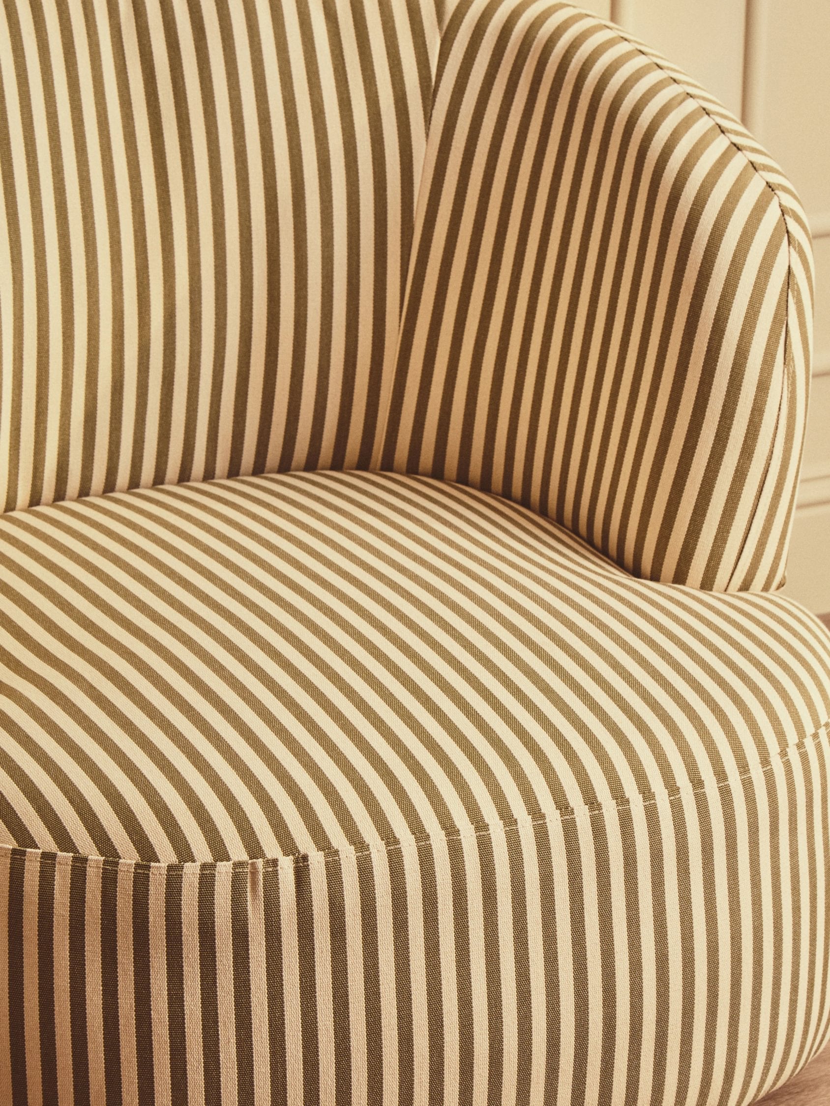 Olney Olive Green & White Striped Swivel Lounge Chair