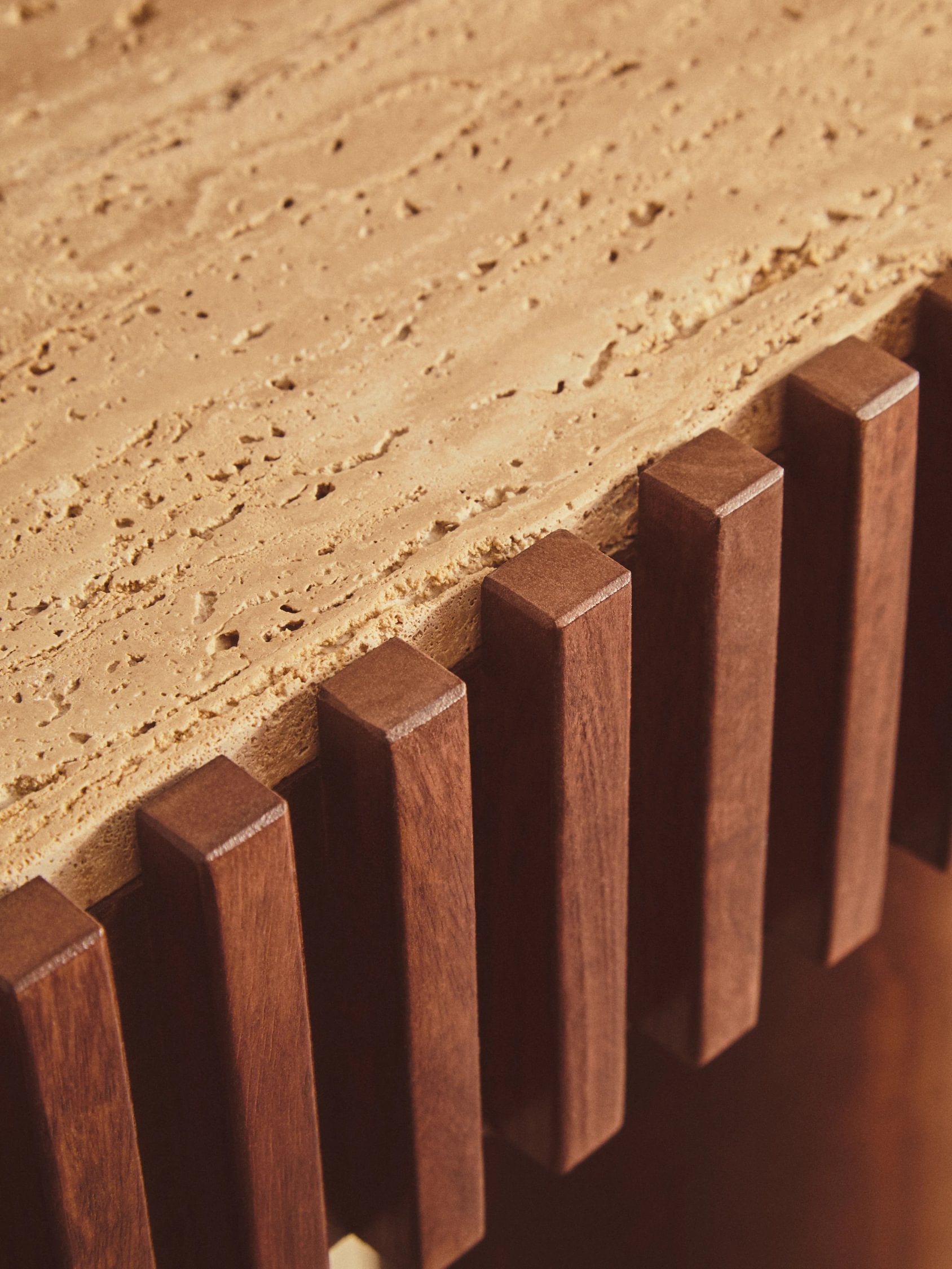 Colonnade Travertine & Mango Wood Curved Console Table