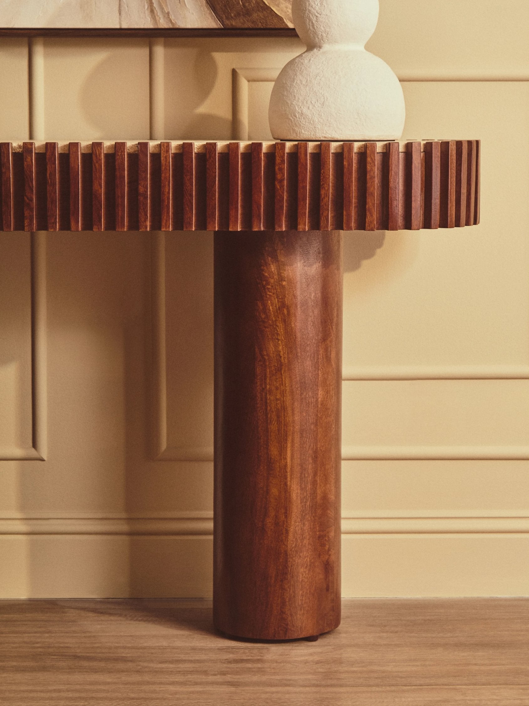 Colonnade Travertine & Mango Wood Curved Console Table