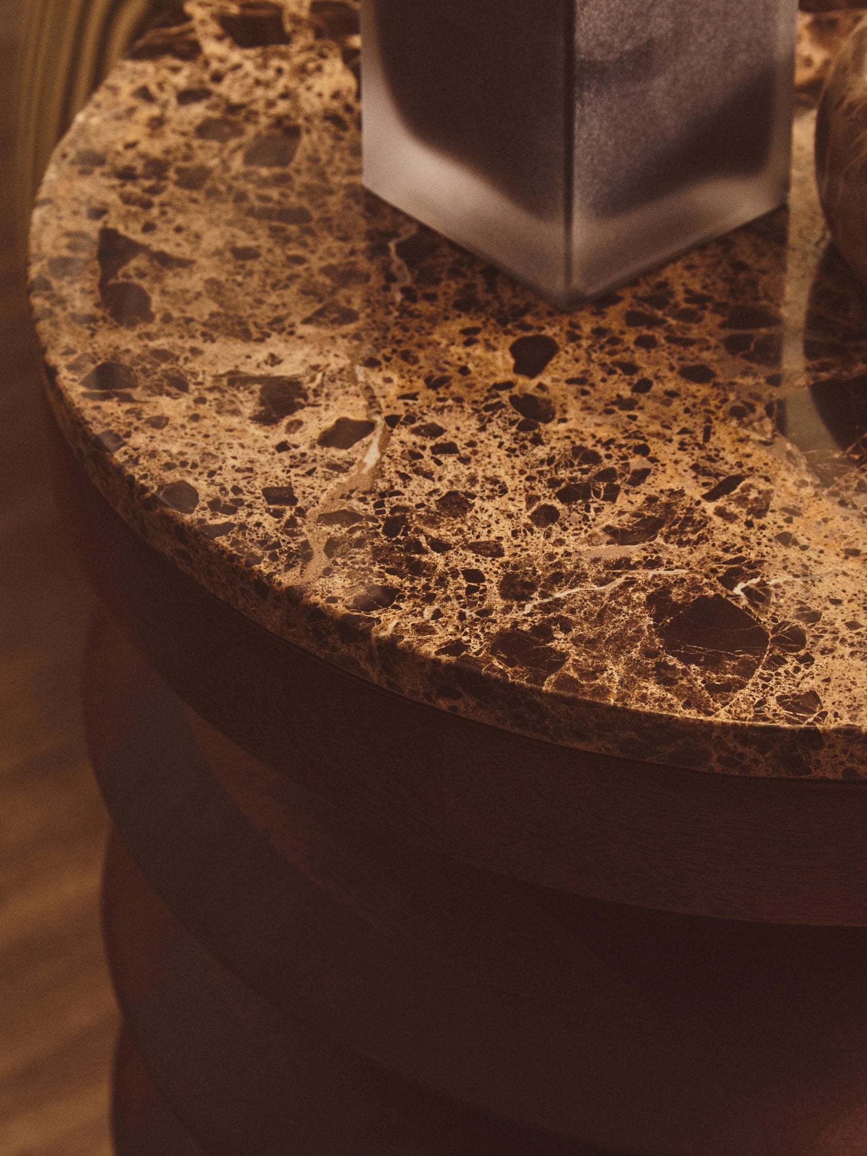 Ember Dark Emperador Marble & Mango Wood Round Side Table
