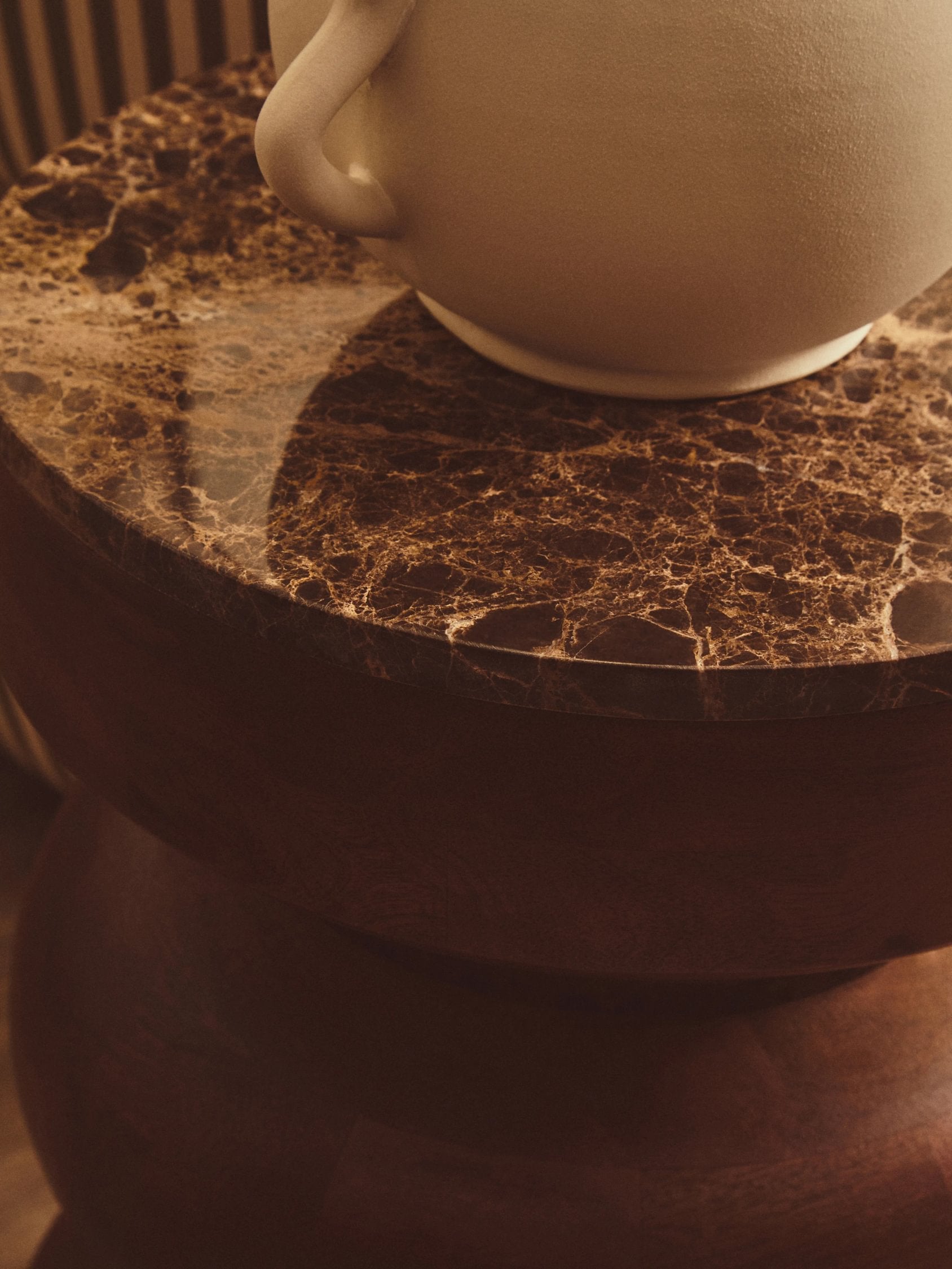 Ember Dark Emperador Marble & Mango Wood Tiered Round Side Table