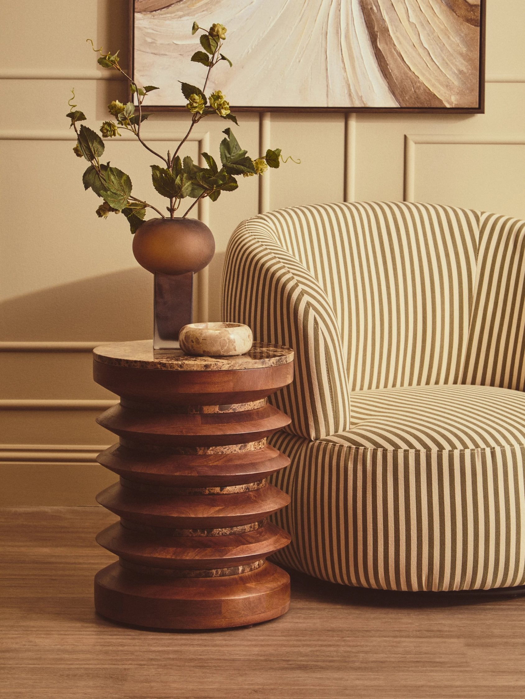 Ember Dark Emperador Marble & Mango Wood Round Side Table