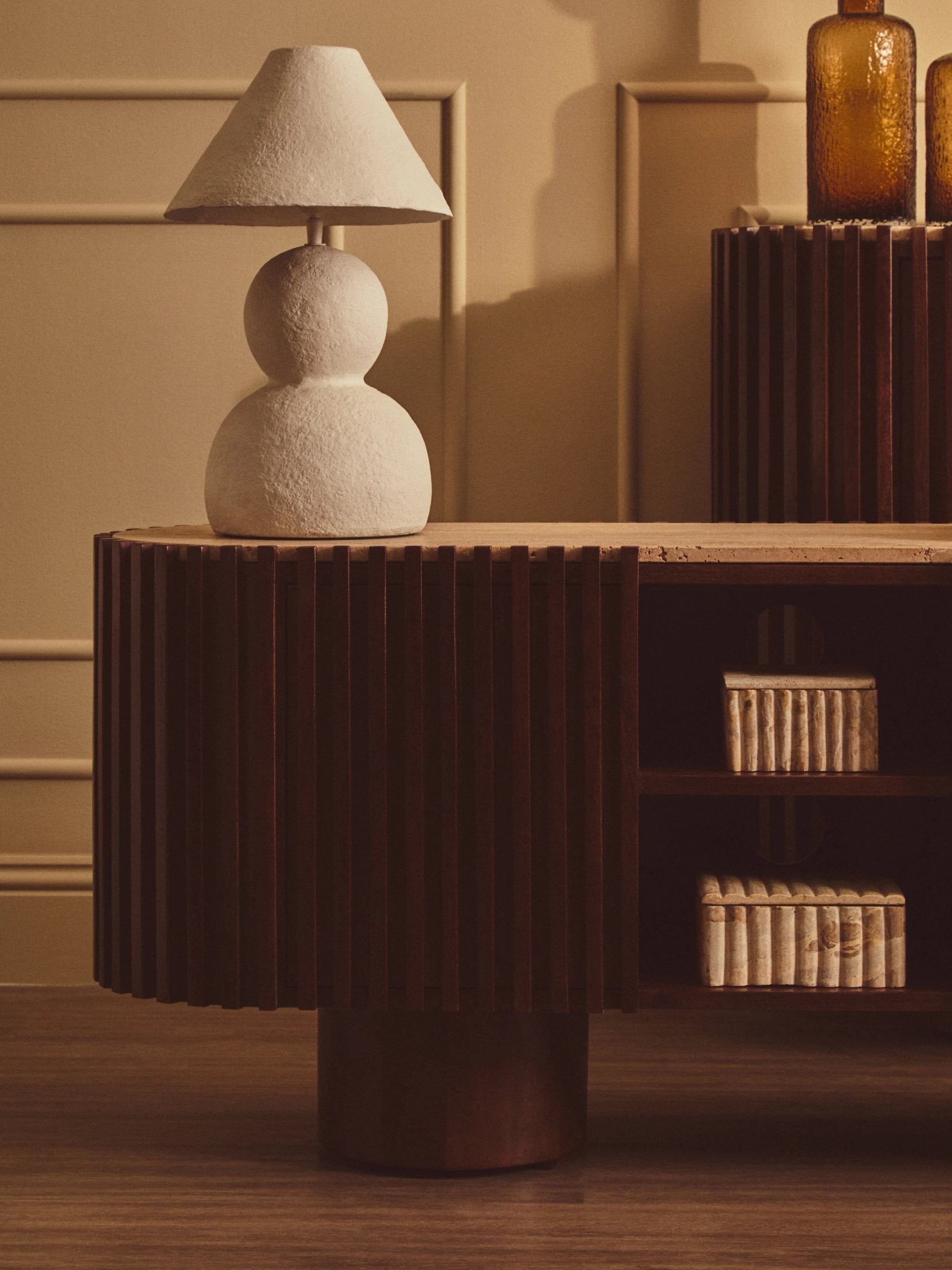 Colonnade Travertine & Mango Wood Curved TV Unit