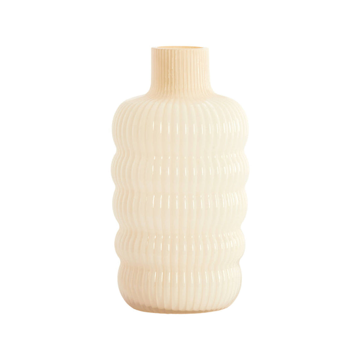 Lunette Cream Ribbed Glass Vase