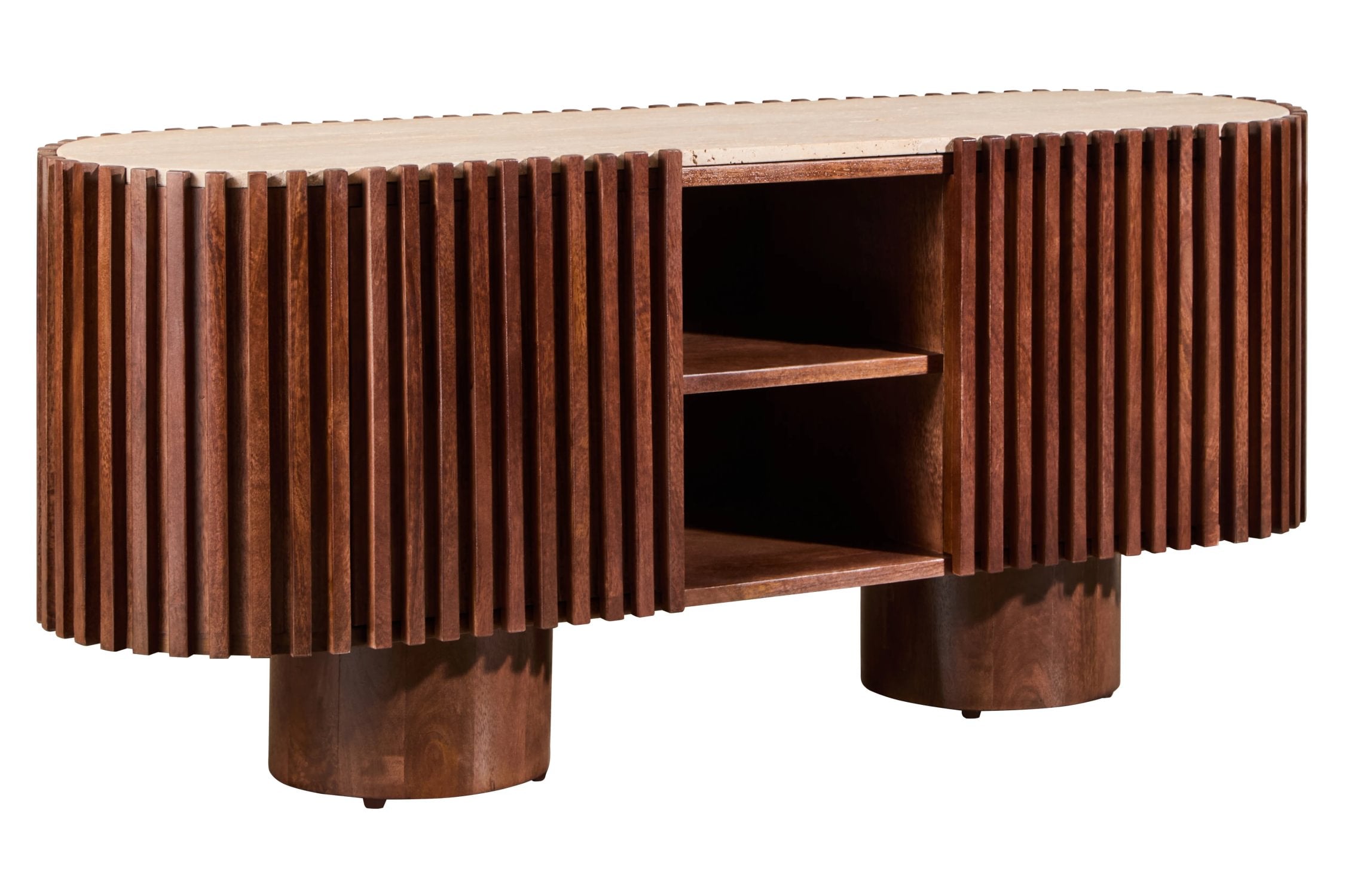 Colonnade Travertine & Mango Wood Curved TV Unit