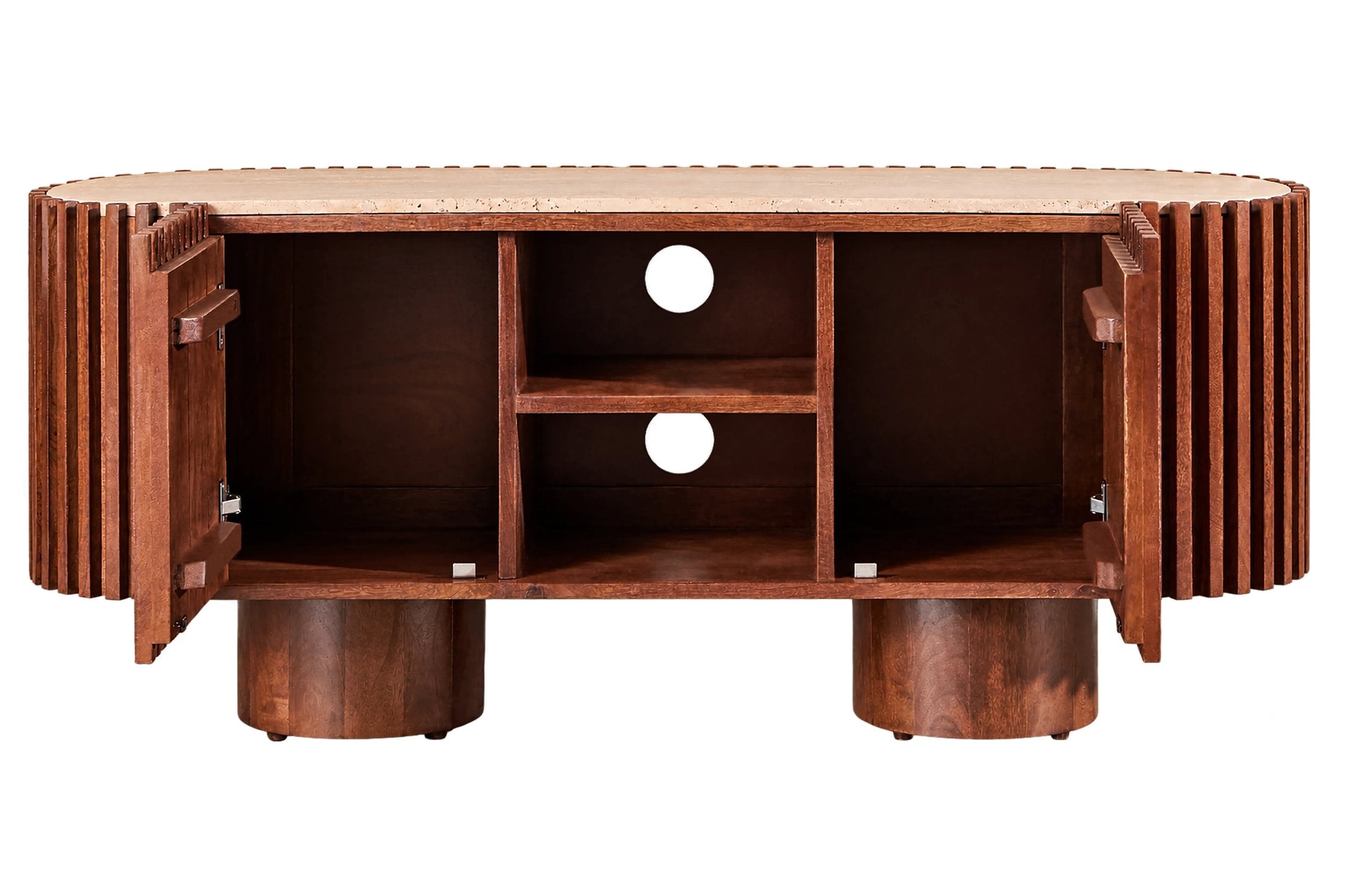 Colonnade Travertine & Mango Wood Curved TV Unit