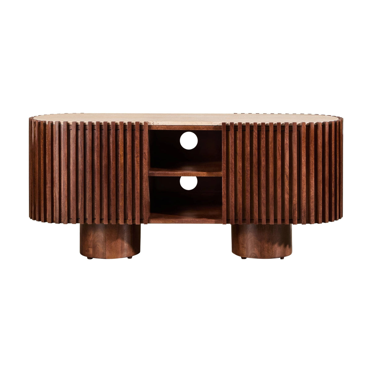 Colonnade Travertine & Mango Wood Curved TV Unit