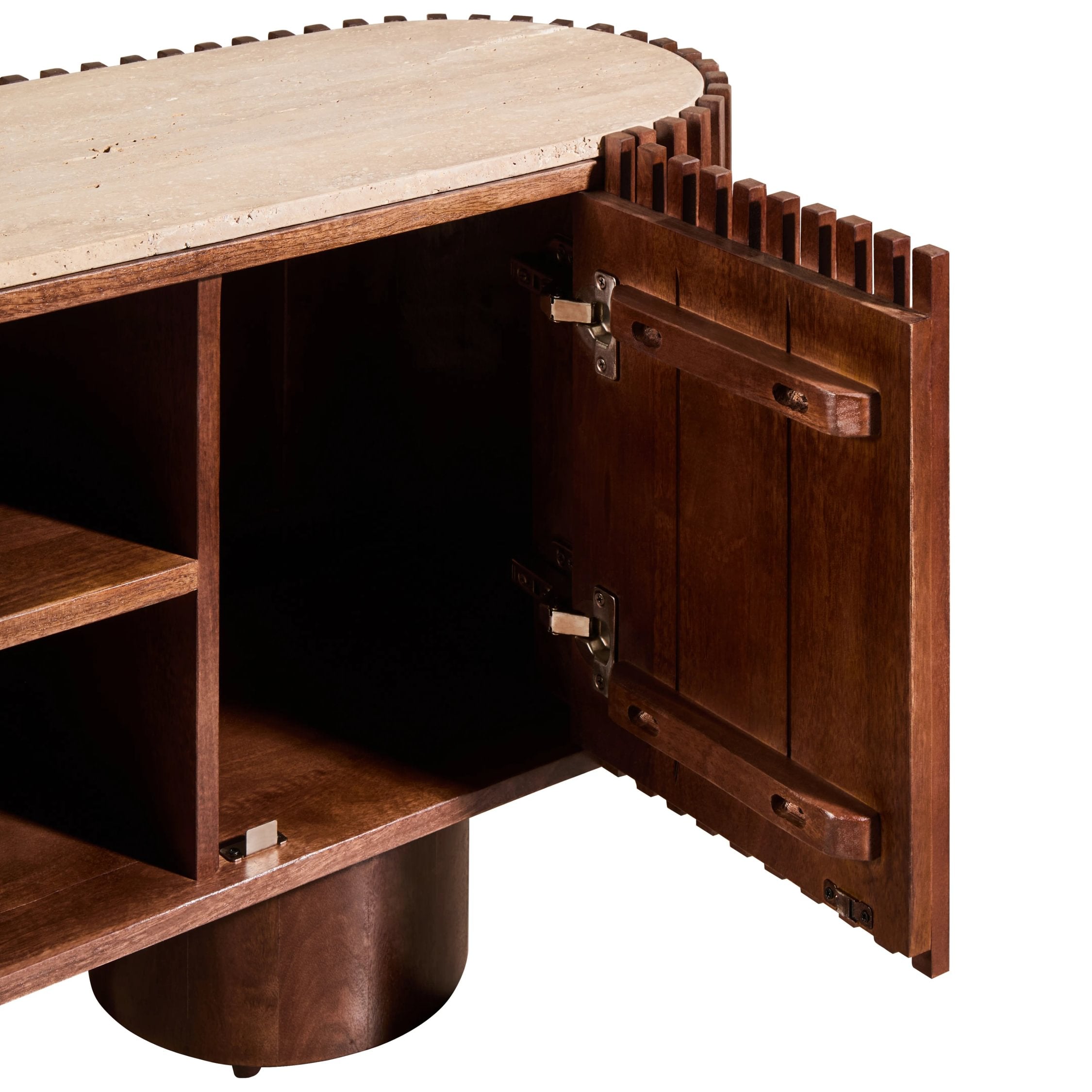 Colonnade Travertine & Mango Wood Curved TV Unit