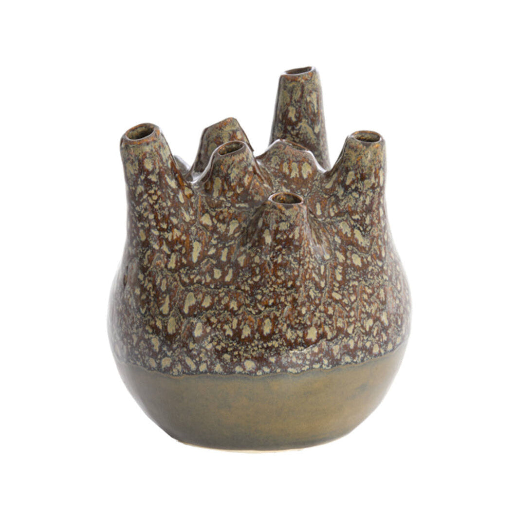 Cosenza Brown Ceramic & Bronze Vase