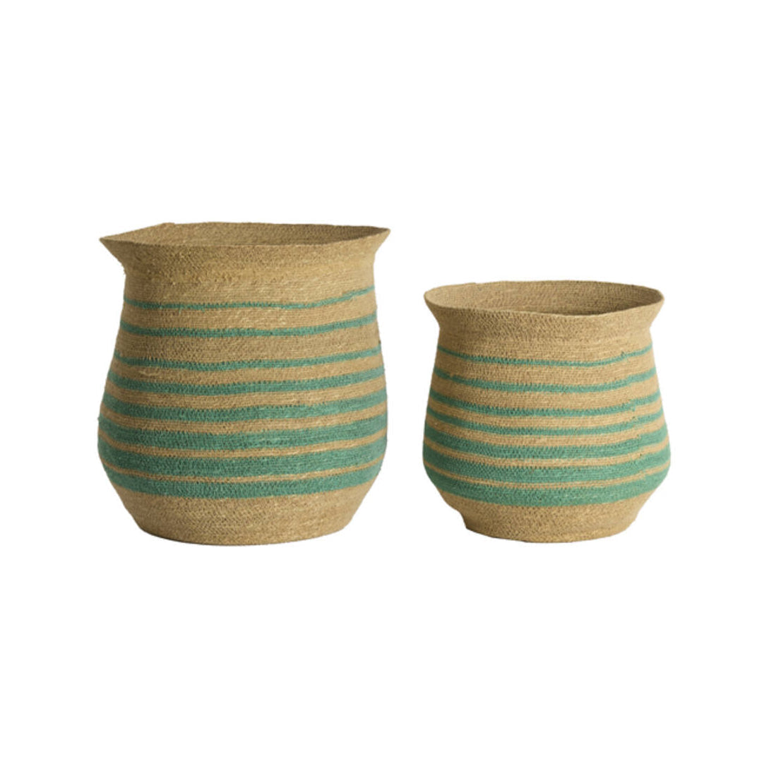 Rutja Set of 2 Natural & Turquoise Seagrass Storage Baskets