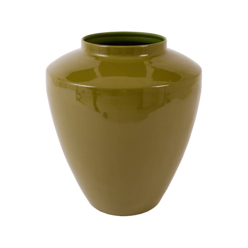 Calzo Gloss Olive Green Metal Vase 29cm