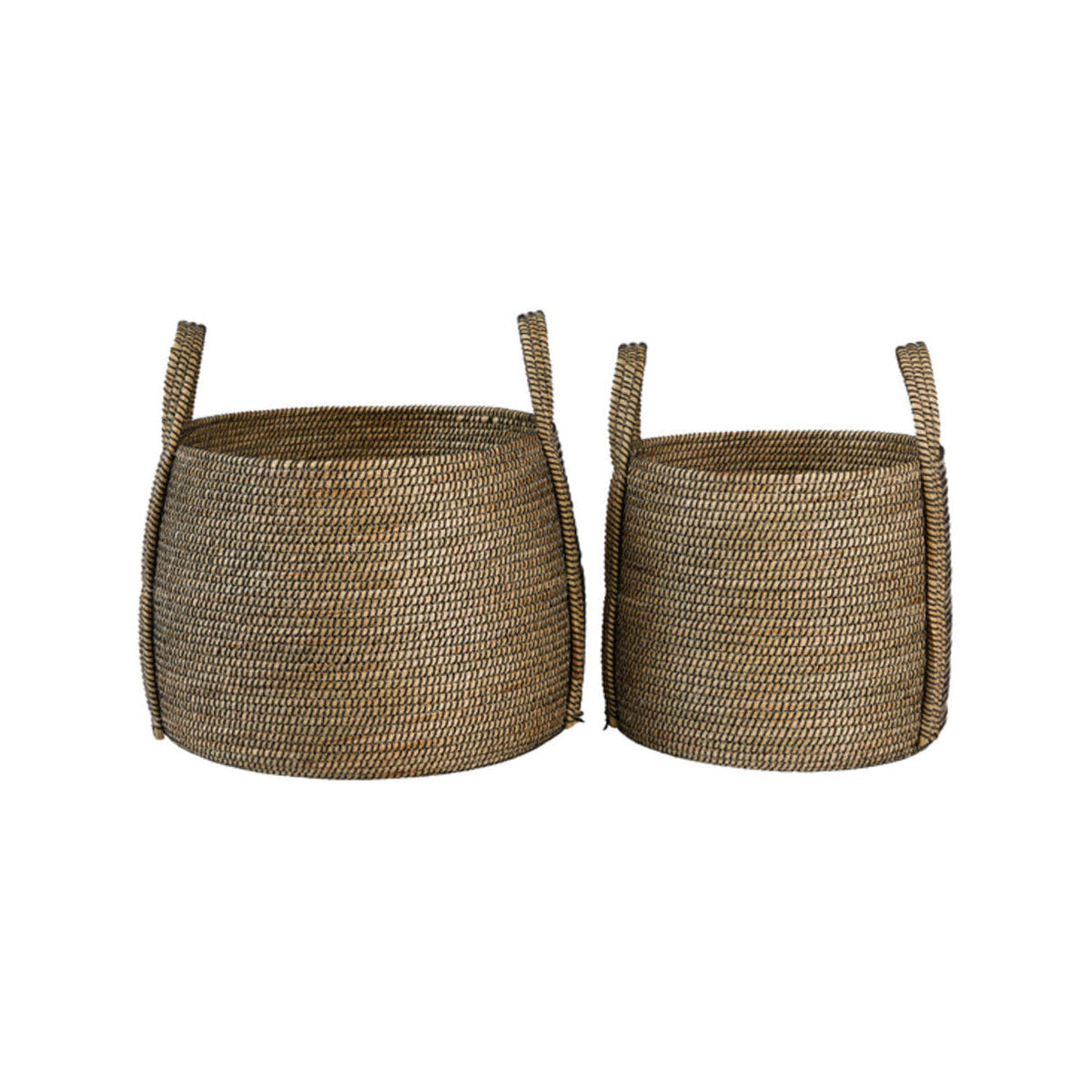 Volata Set of 2 Natural Seagrass & Black Handled Storage Baskets